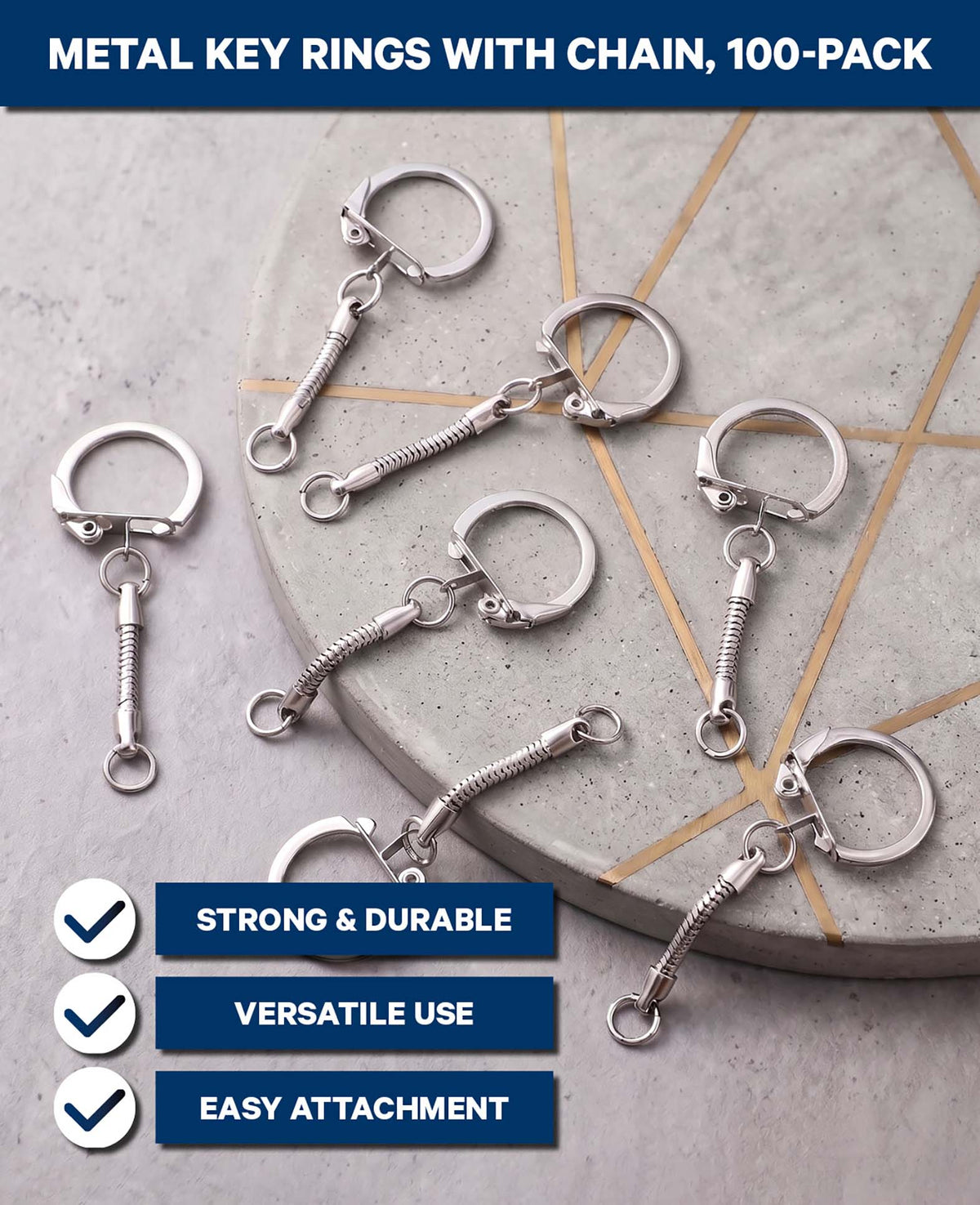 Schlüsselring mit Kette, 6 cm, 100 Stk.