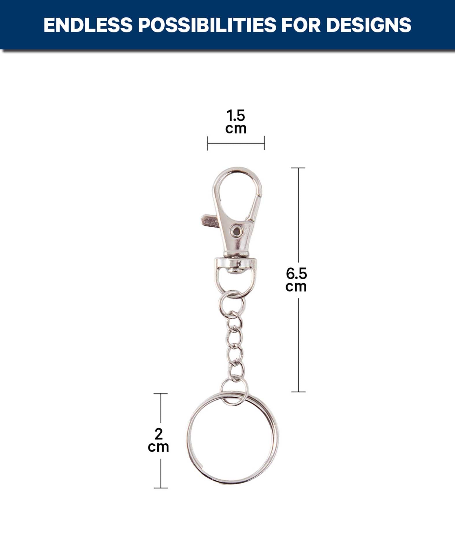 Schlüsselanhänger mit Karabiner, Metall Silber, 25 mm, 10 Stück