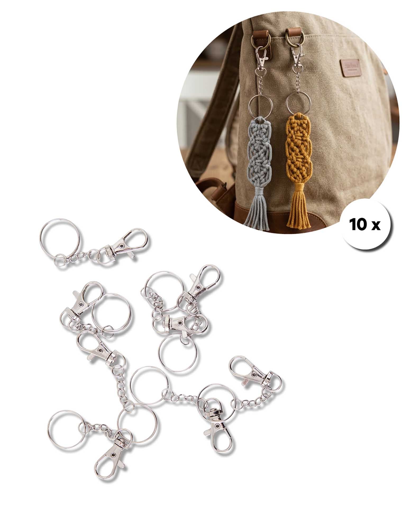 Schlüsselanhänger mit Karabiner, Metall Silber, 25 mm, 10 Stück