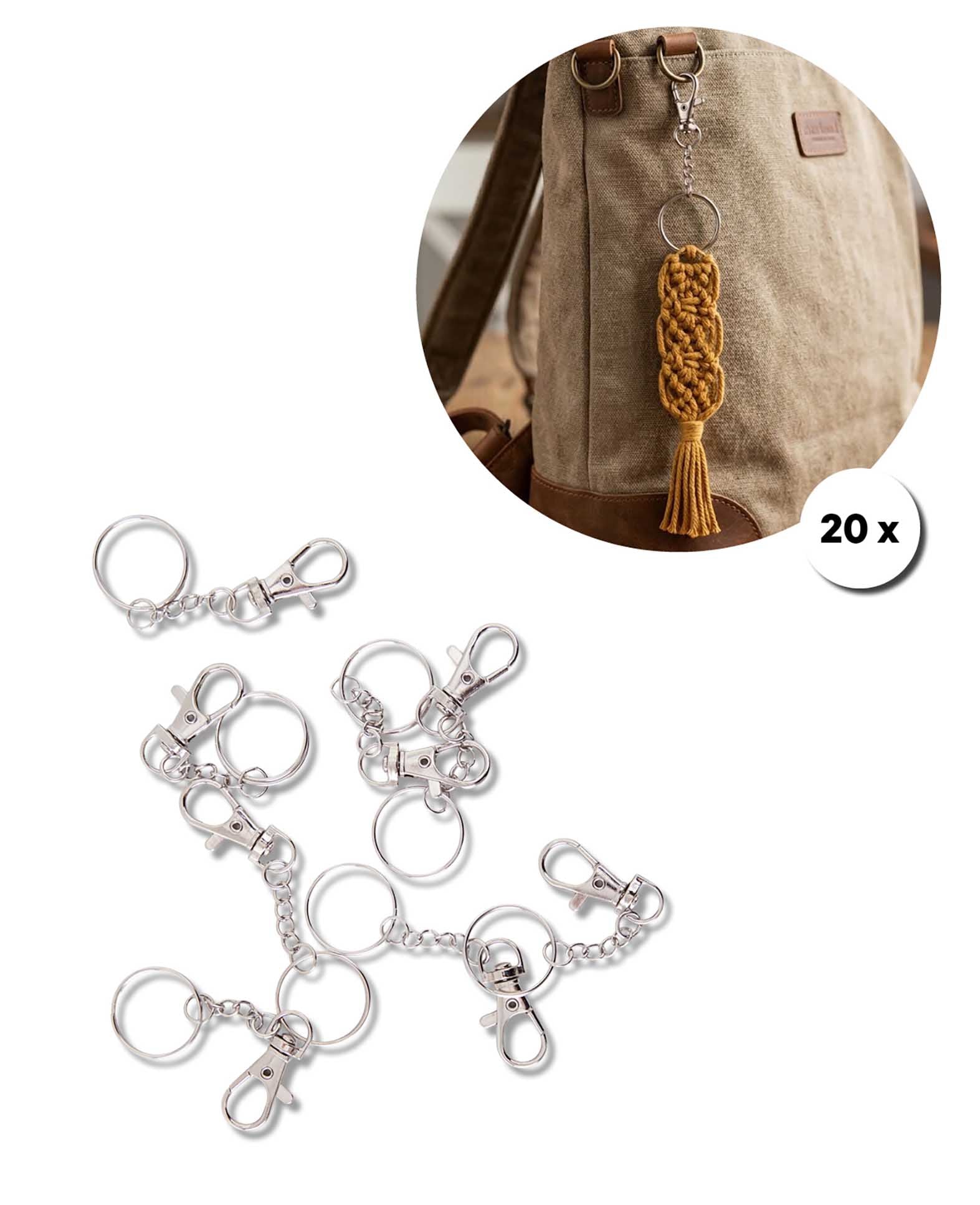 Schlüsselanhänger mit Karabiner, Metall Silber, 25 mm, 20 Stück