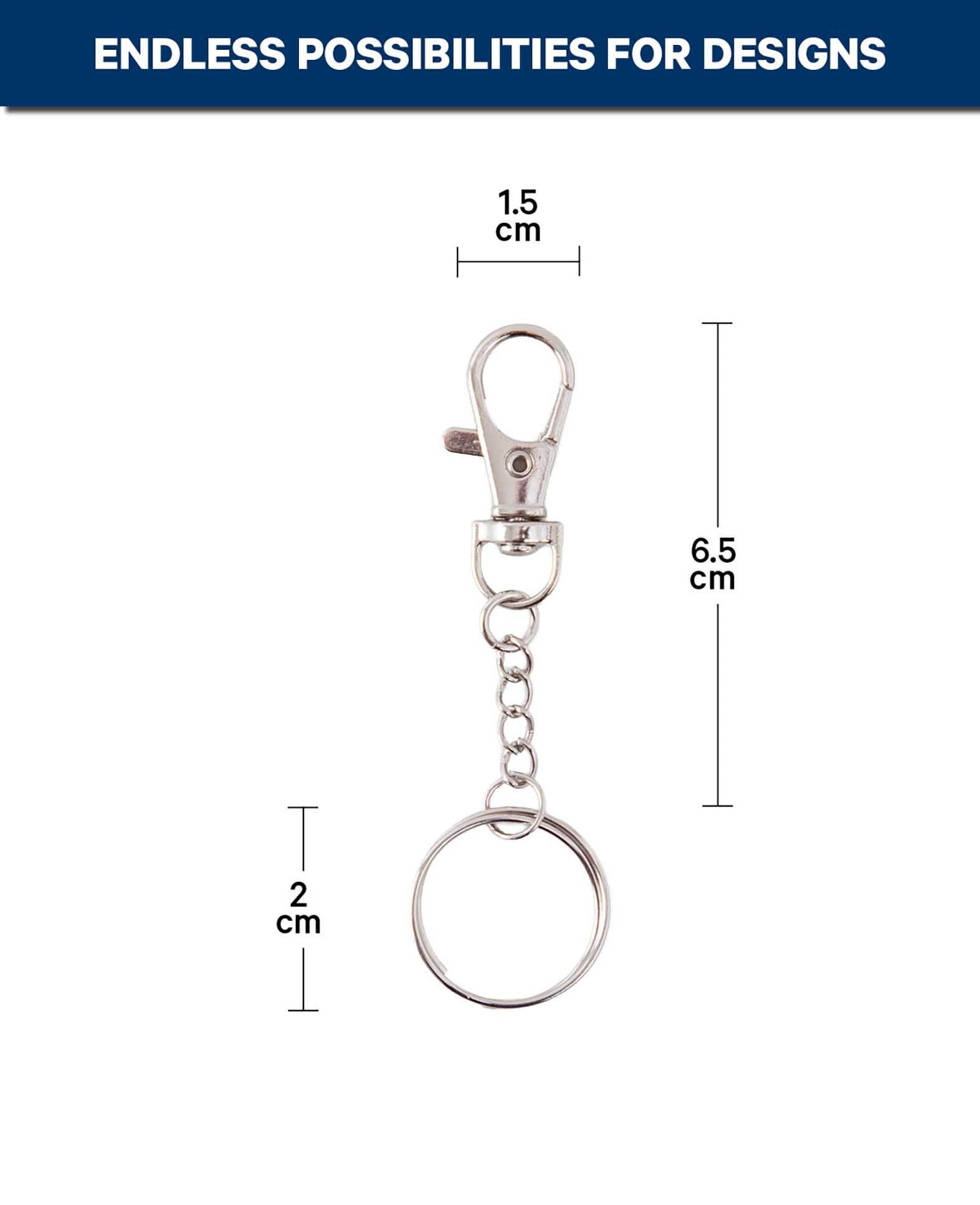 Schlüsselanhänger mit Karabiner, Metall Silber, 25 mm, 20 Stück