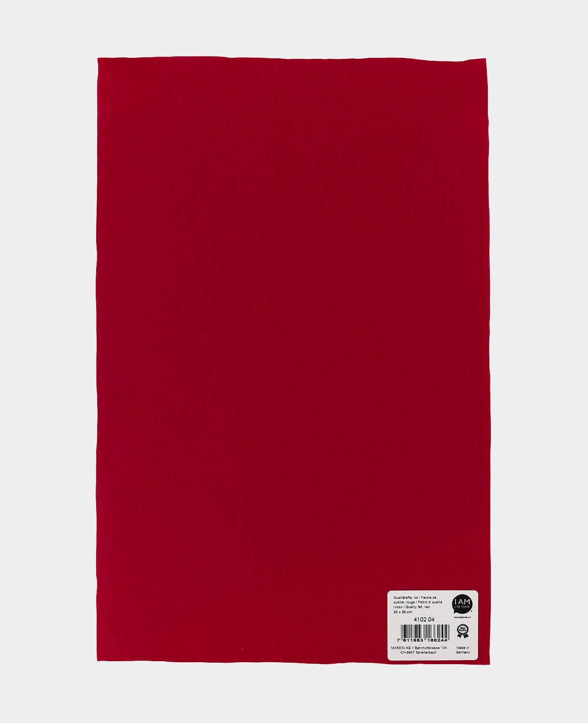 Feutre, rouge, 20 x 30 cm x 1 mm, 1 pièce