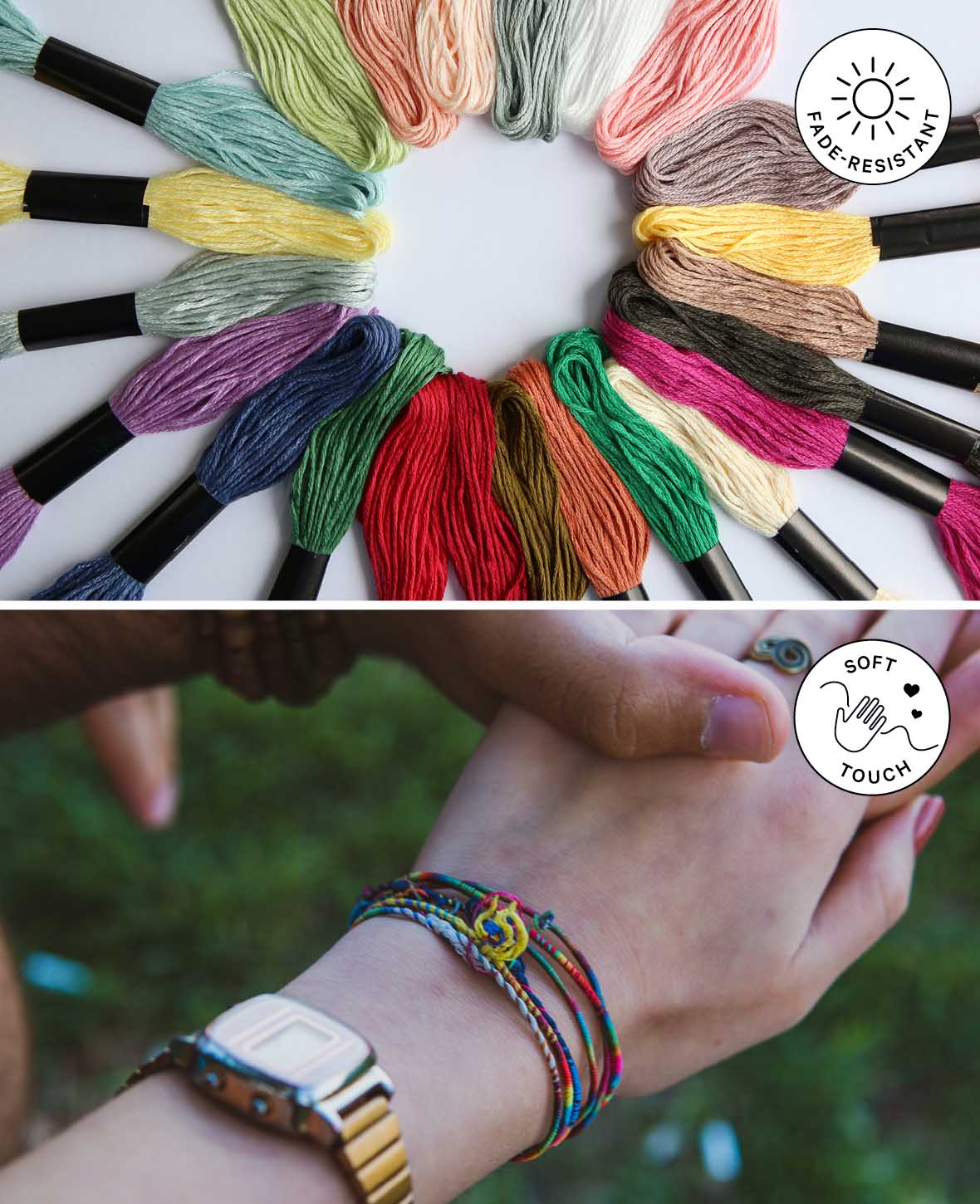 Stickgarn Pastelltöne, ø 1 mm x 8 m, Stickfaden aus Polyester und Baumwolle zum Sticken, Häkeln Knüpfen, Flechten oder Basteln, Bunt, 12 Stück