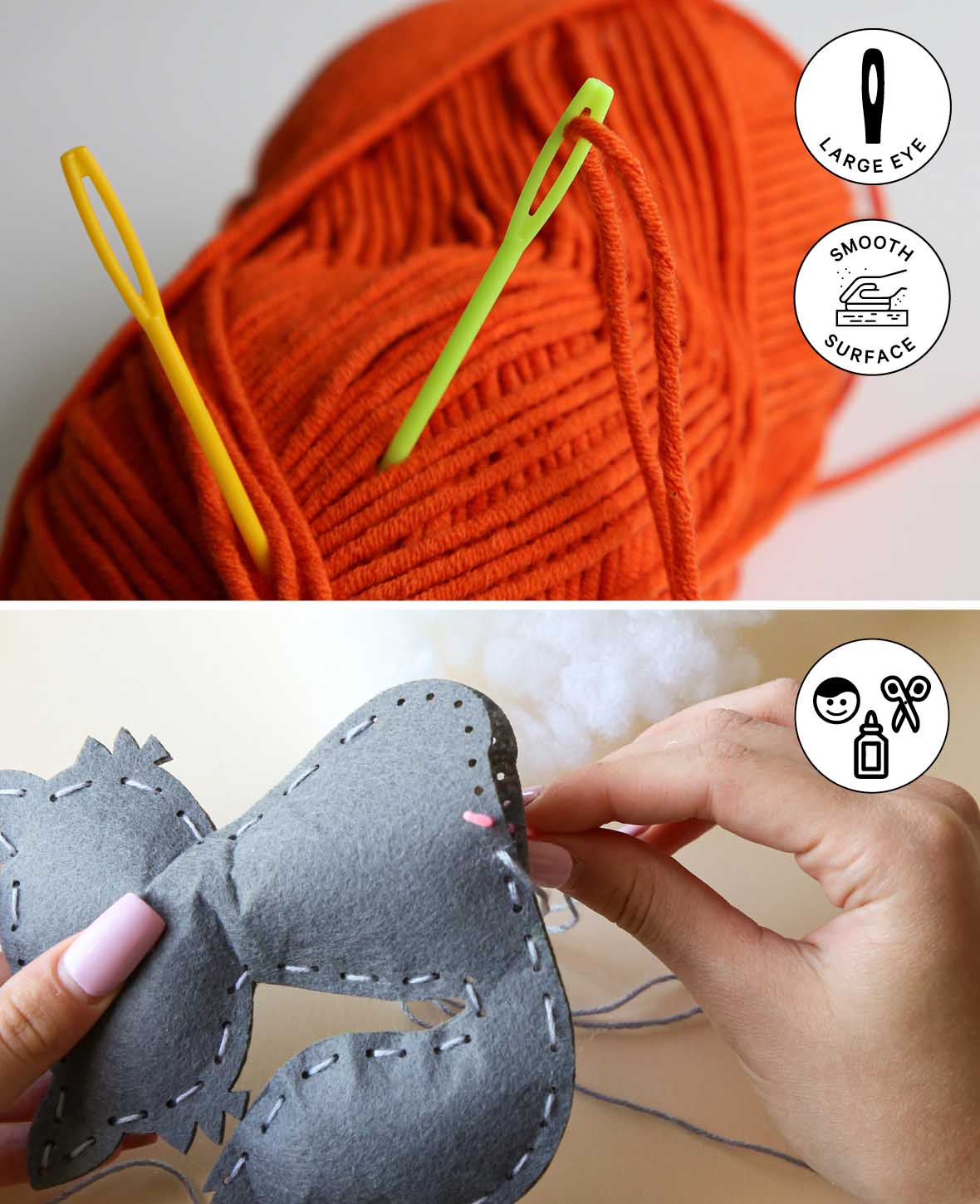 Aiguilles à broder, aiguilles à coudre en plastique pour débutants, colorées, 20 pièces de 7 cm et 10 pièces de 9 cm