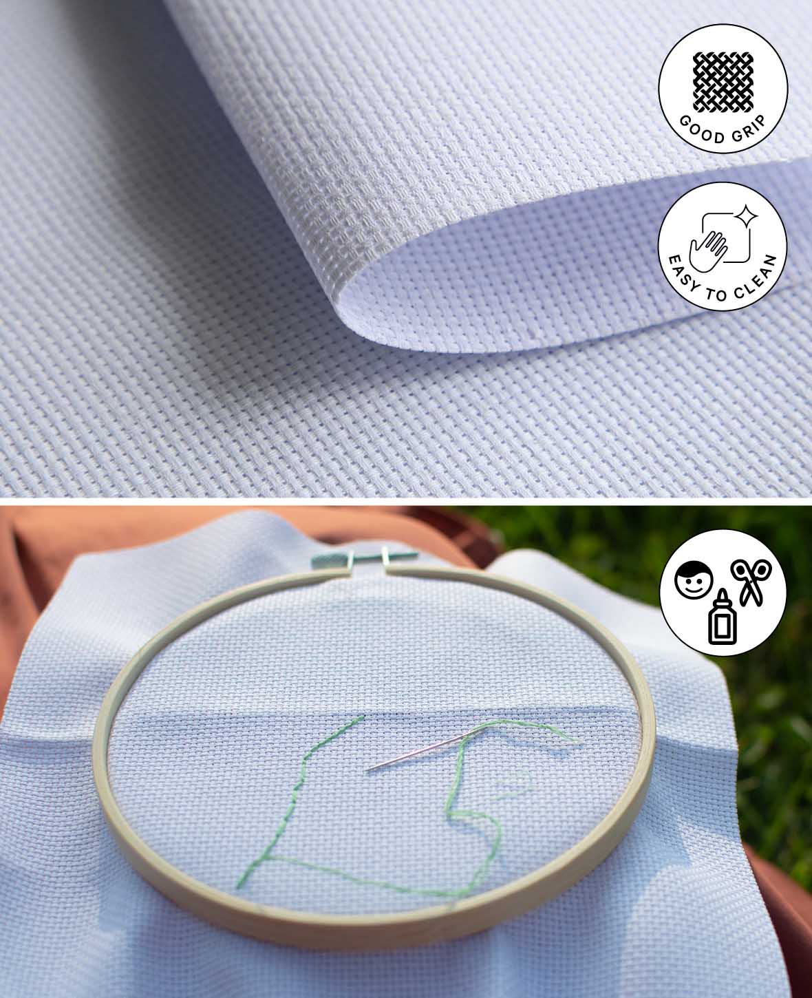 Toile à broder, 35 x 35 cm, 11ct, tissu à broder en polyester pour broderie avec fils colorés, blanc