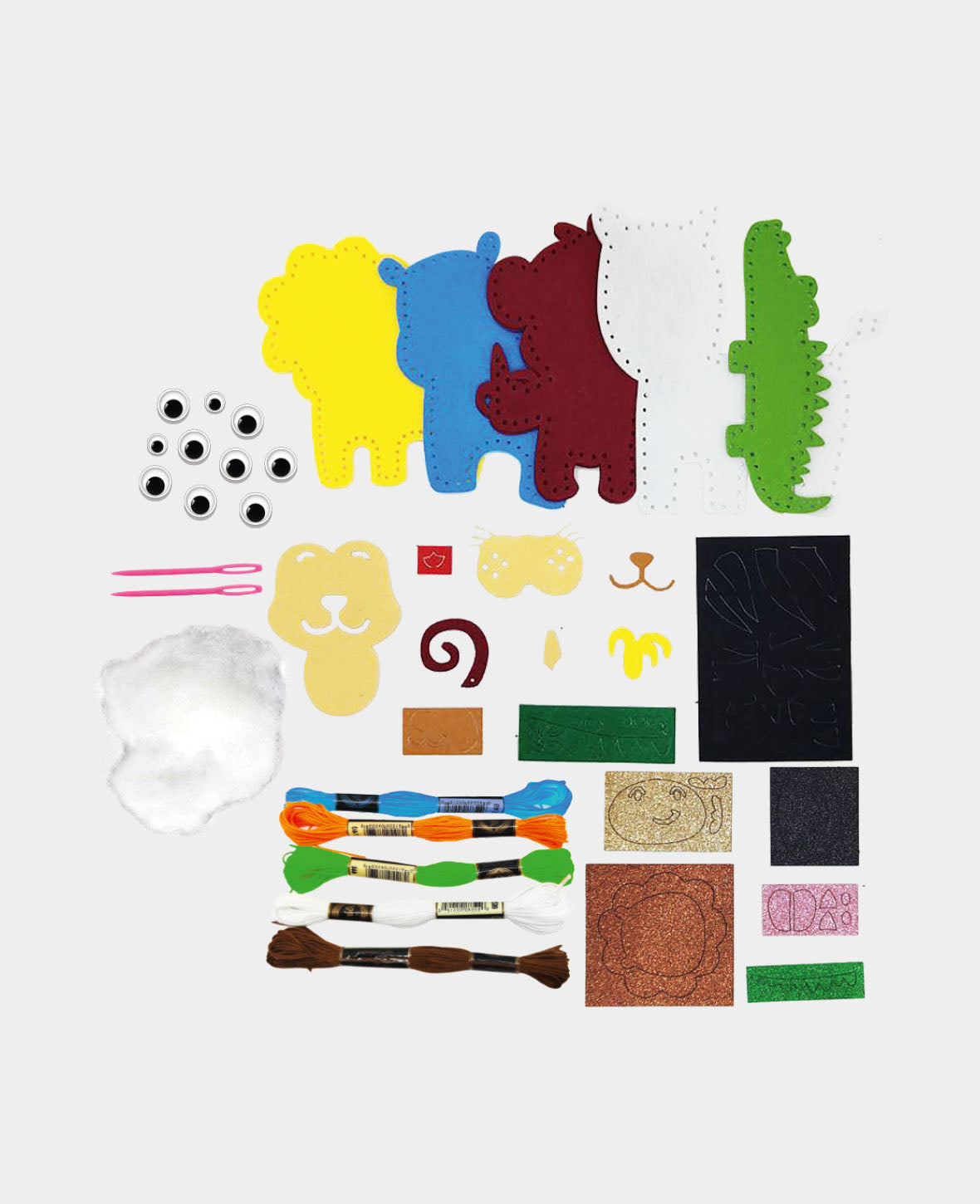 Kit de couture en feutre Animaux de la jungle, Set complet avec accessoires et instructions, Enfants à partir de 6 ans, Multicolore, 36 pièces.