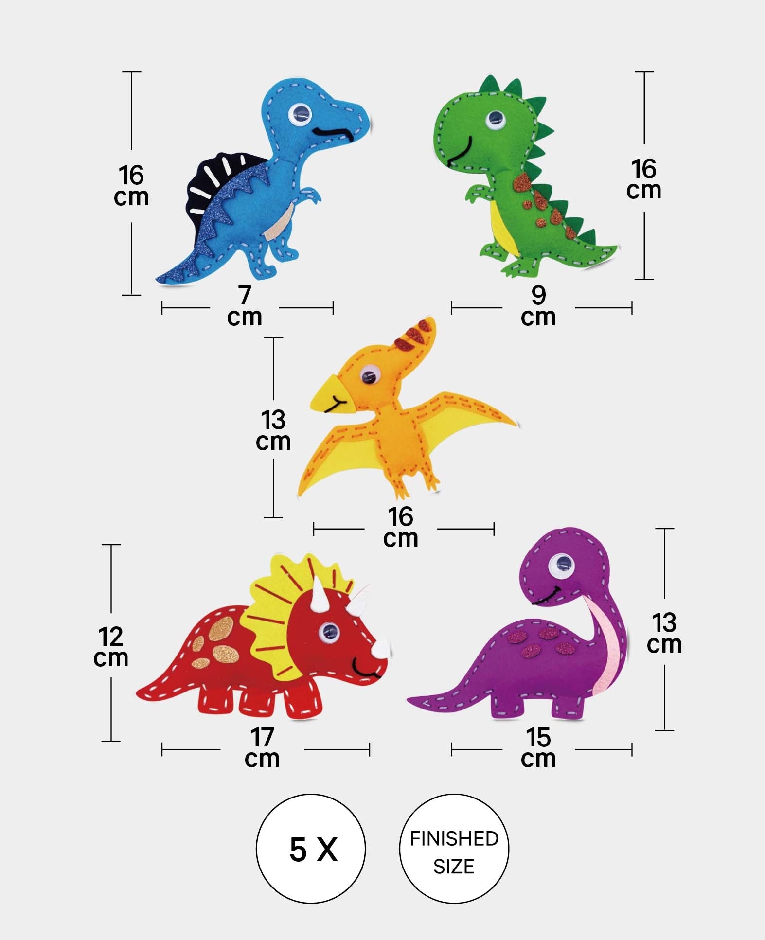 Filznähset Dinos, Komplettset inkl. Zubehr & Anleitung, Kinder ab 6 Jahren, Bunt, 49tlg.