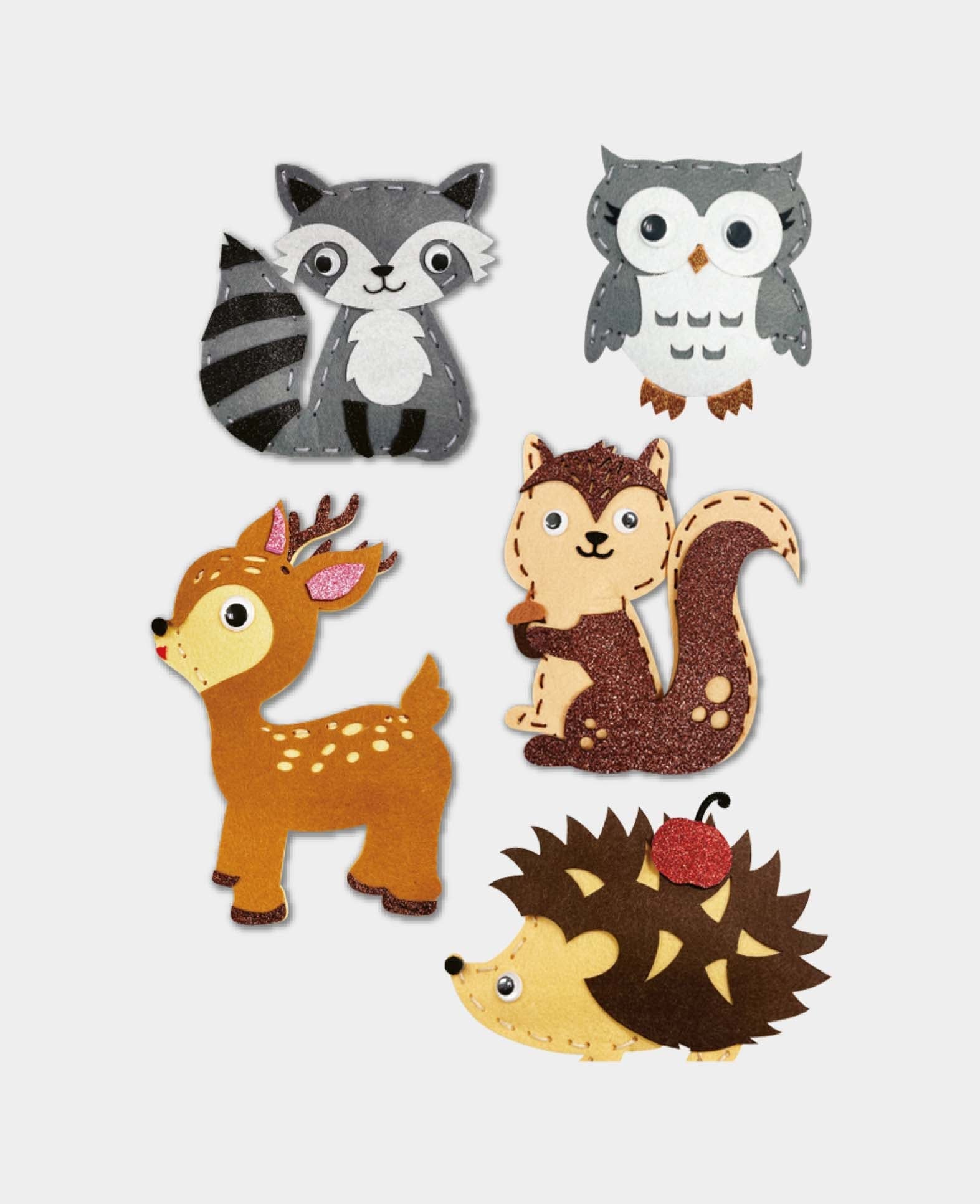 Felt Sewing Kit Forest Animals, Complete Set incl. Accessories & Instructions, Children Ages 6+, Multicoloured, 43 pieces.