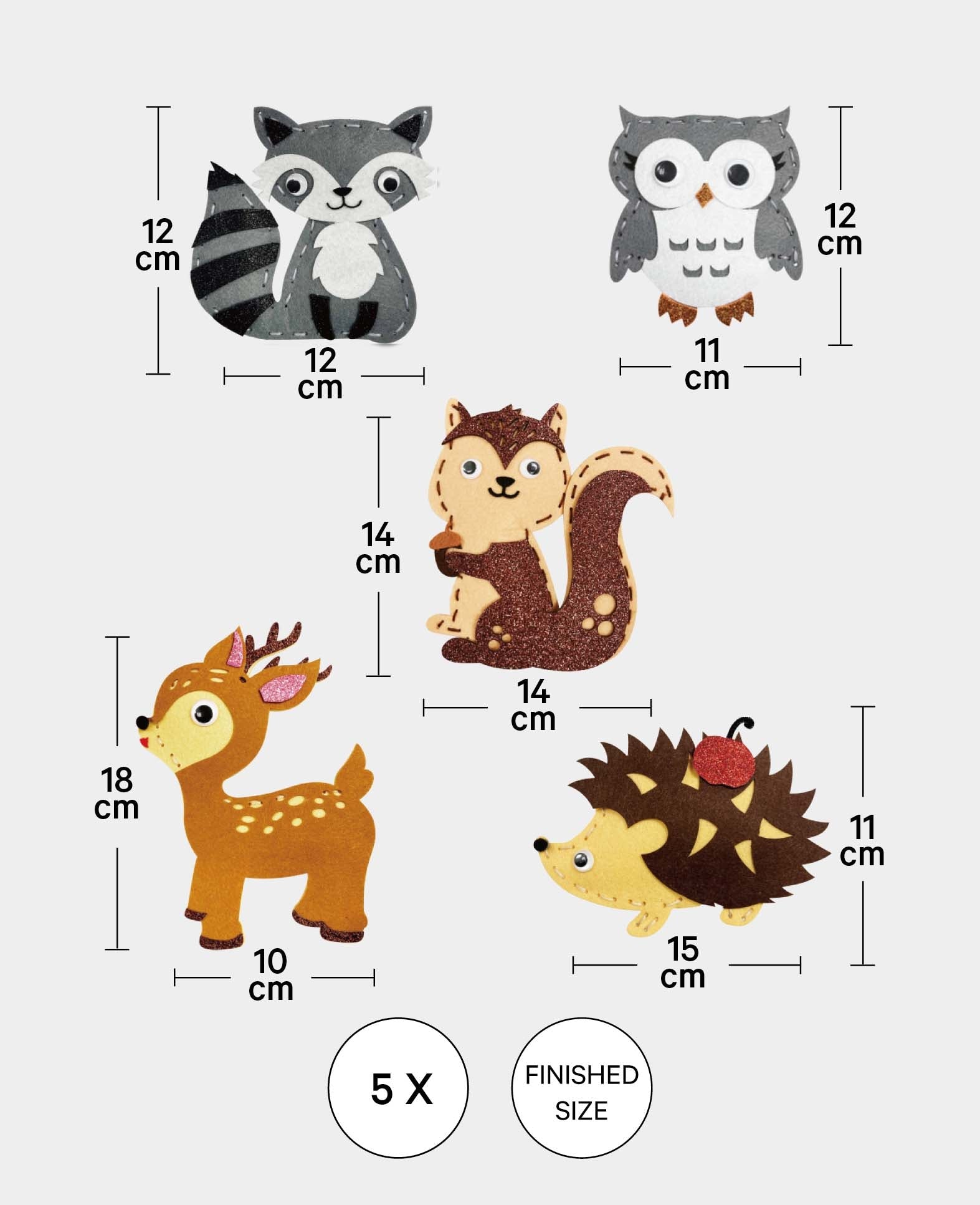 Felt Sewing Kit Forest Animals, Complete Set incl. Accessories & Instructions, Children Ages 6+, Multicoloured, 43 pieces.