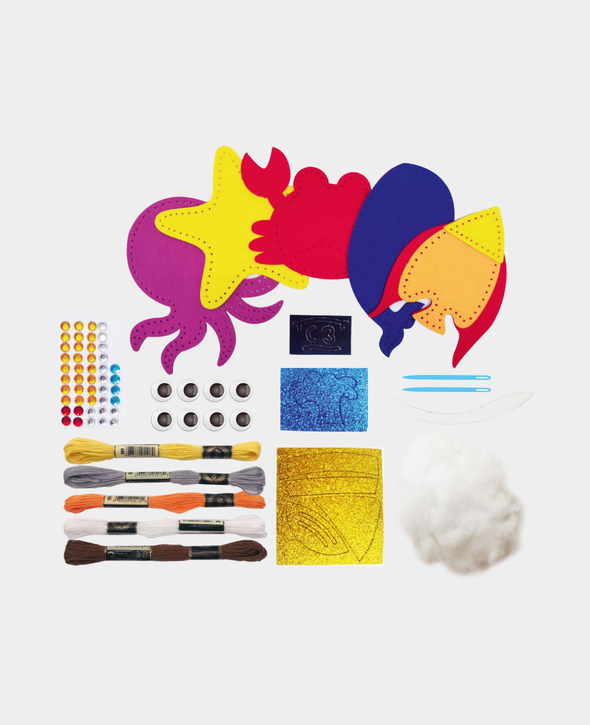 Felt Sewing Kit Sea Creatures, Complete Set incl. Accessories & Instructions, Children aged 6+, Multicolored, 84-piece.