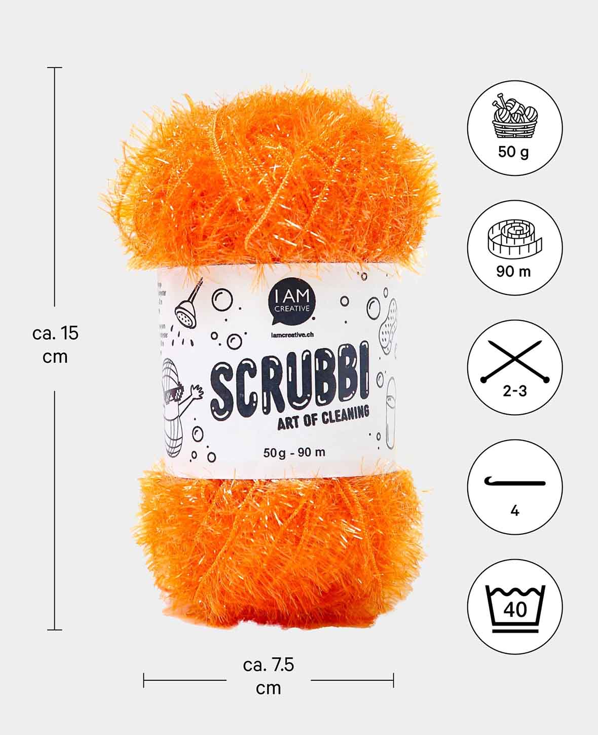Scrubbi, Garn zum Häkeln & Stricken von Spülschwämmen, orange, 50 g, 90 m