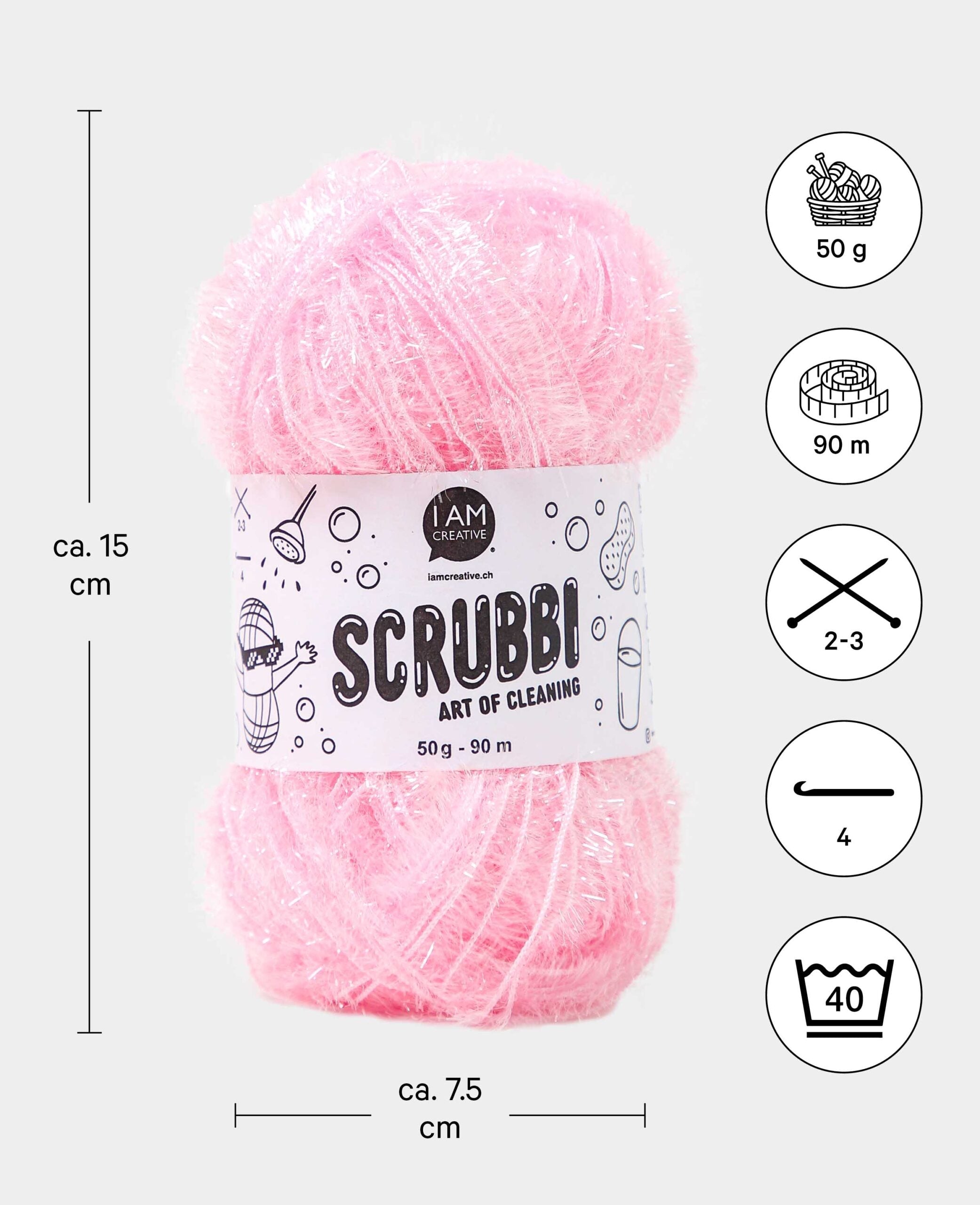 Scrubbi, Garn zum Häkeln & Stricken von Spülschwämmen, rosa, 50 g, 90 m