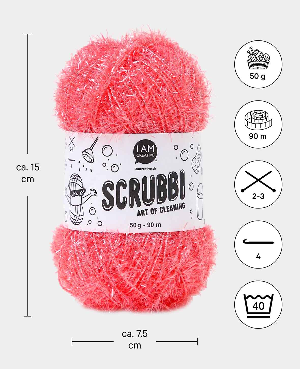 Scrubbi, Garn zum Häkeln & Stricken von Spülschwämmen, koralle, 50 g, 90 m