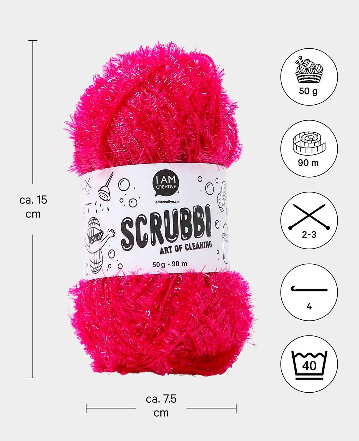 Scrubbi, fil à crocheter et tricoter des éponges à récurer, rose, 50 g, 90 m