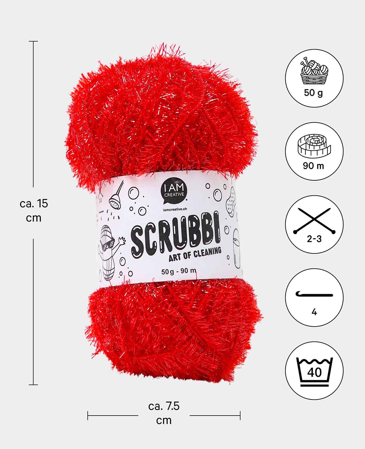 Scrubbi, fil à crocheter et tricoter des éponges, rouge, 50 g, 90 m