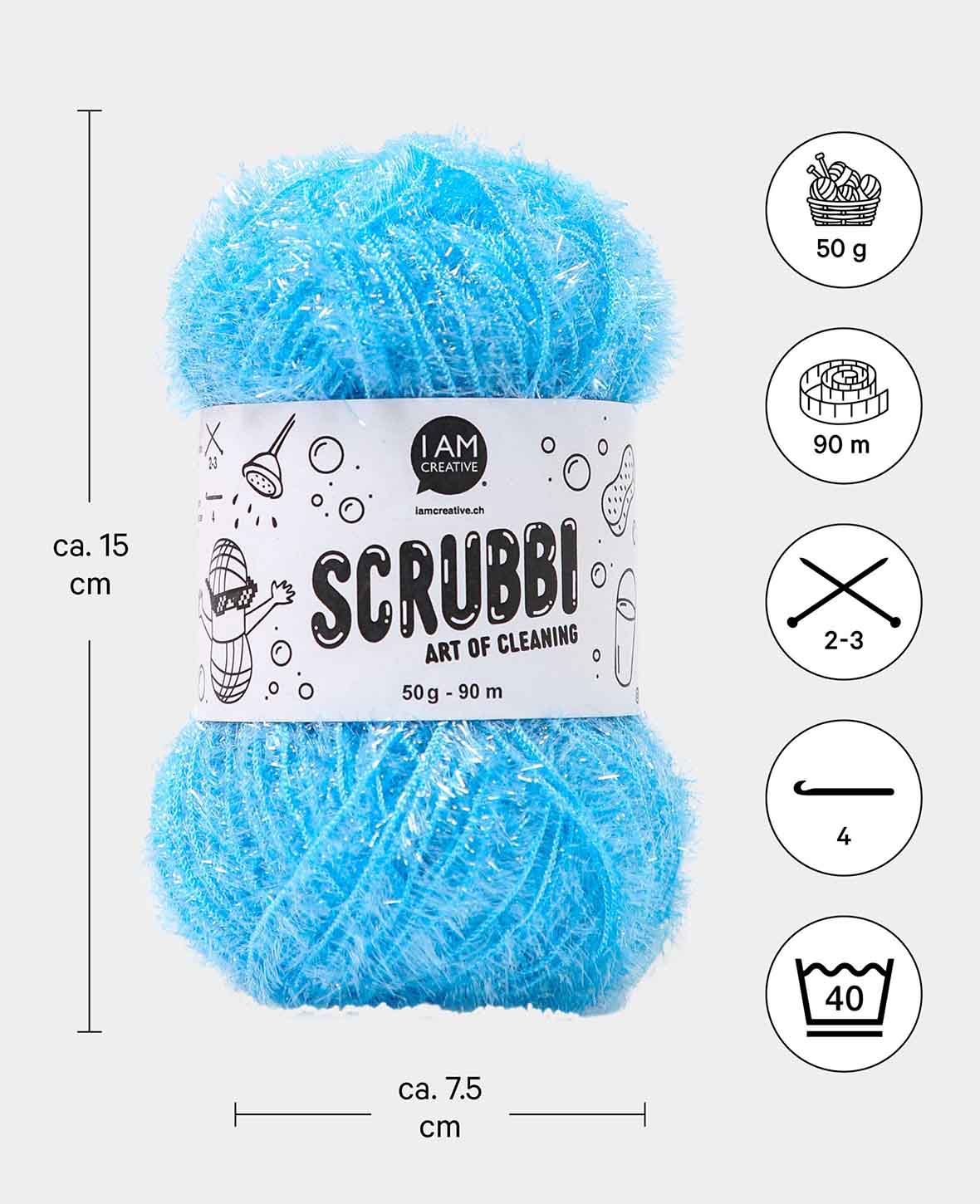 Scrubbi, Garn zum Häkeln & Stricken von Spülschwämmen, hellblau, 50 g, 90 m