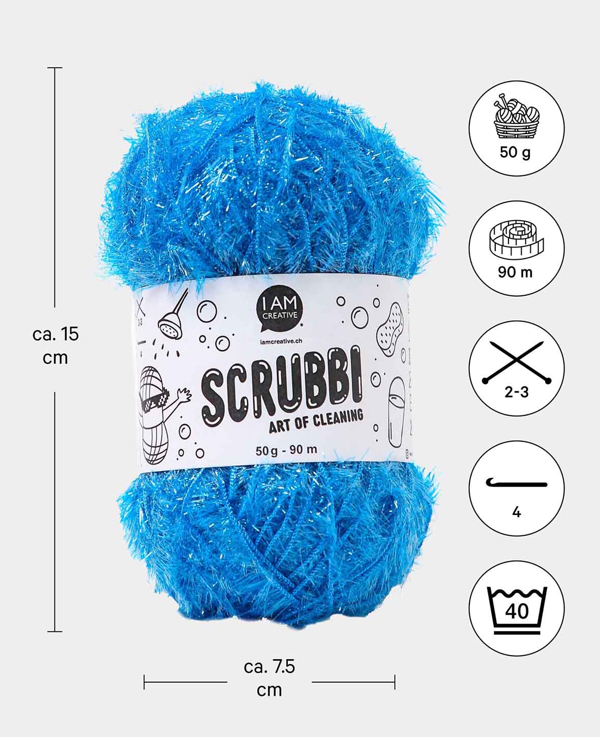 Scrubbi, Garn zum Häkeln & Stricken von Spülschwämmen, blau, 50 g, 90 m