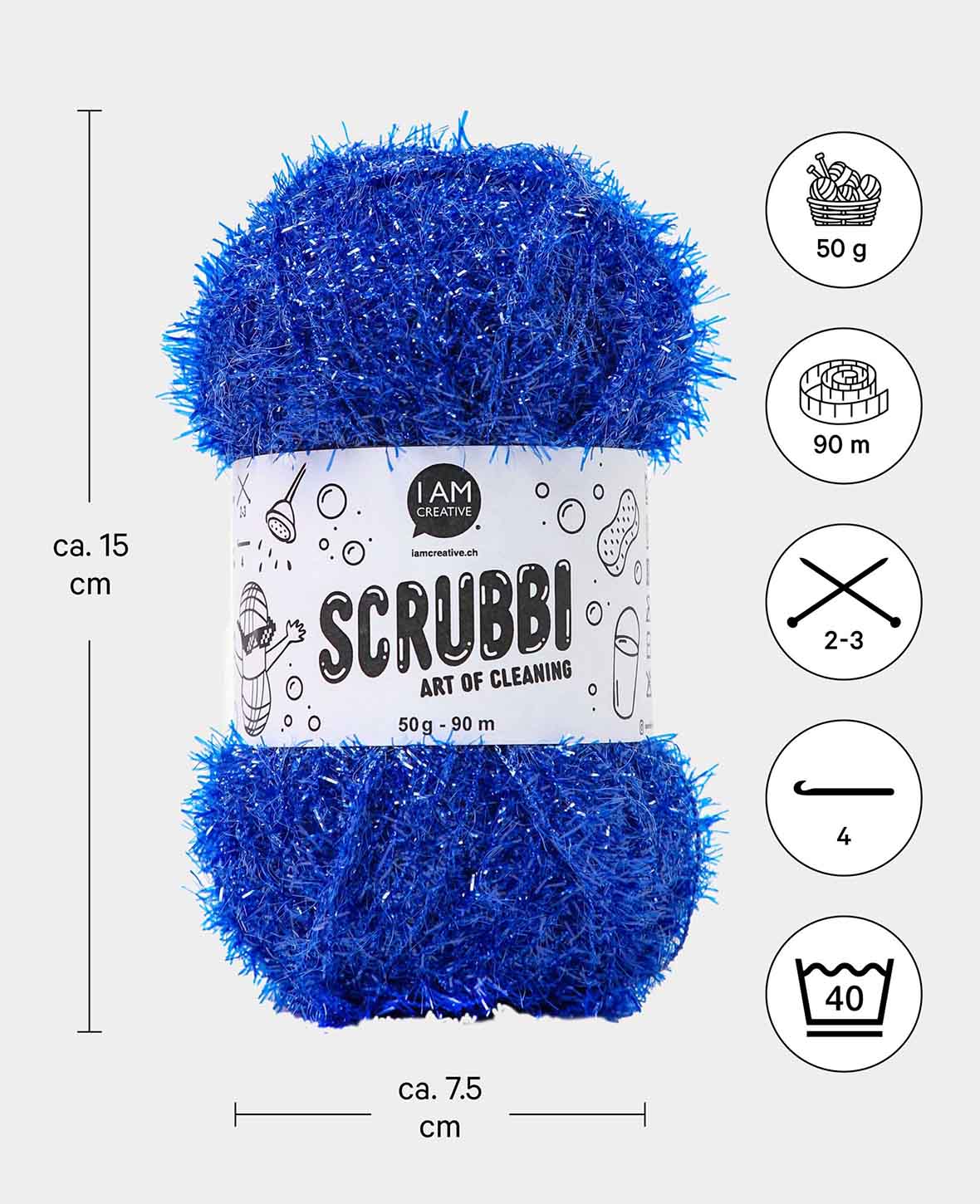 Scrubbi, fil à crocheter et à tricoter des éponges, bleu foncé, 50 g, 90 m