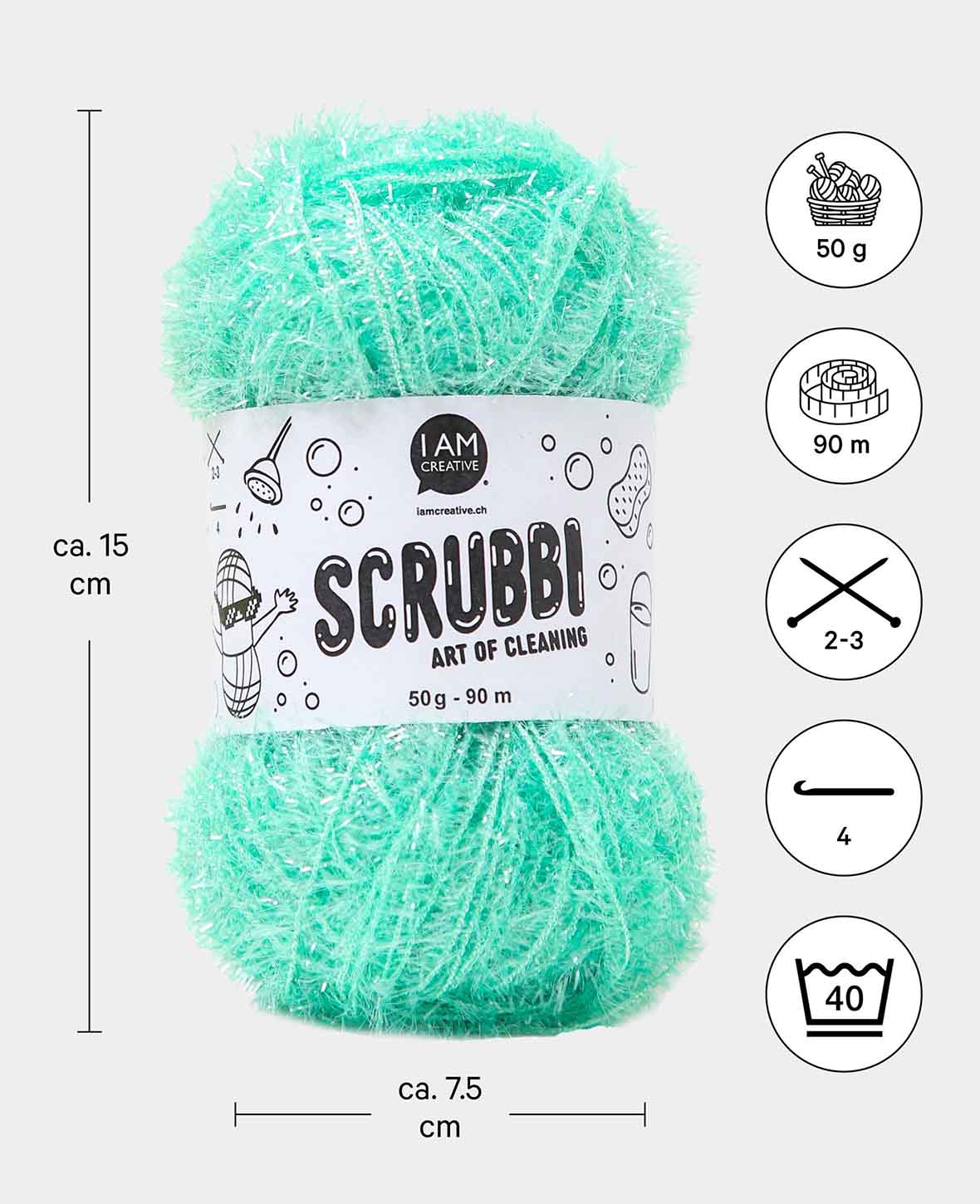 Scrubbi, Garn zum Häkeln & Stricken von Spülschwämmen, mintgrün, 50 g, 90 m