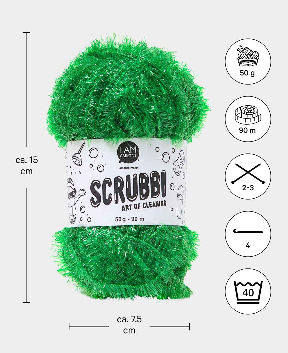 Scrubbi, Garn zum Häkeln & Stricken von Spülschwämmen, grün, 50 g, 90 m