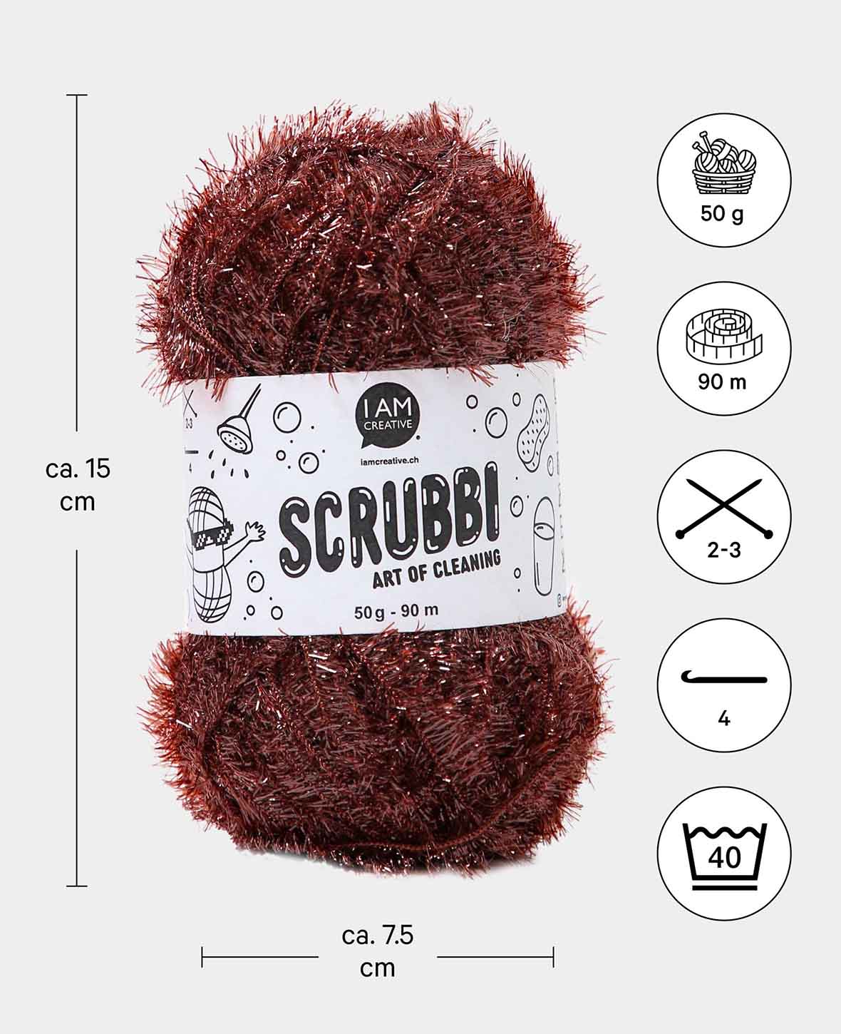 Scrubbi, Garn zum Häkeln & Stricken von Spülschwämmen, braun, 50 g, 90 m