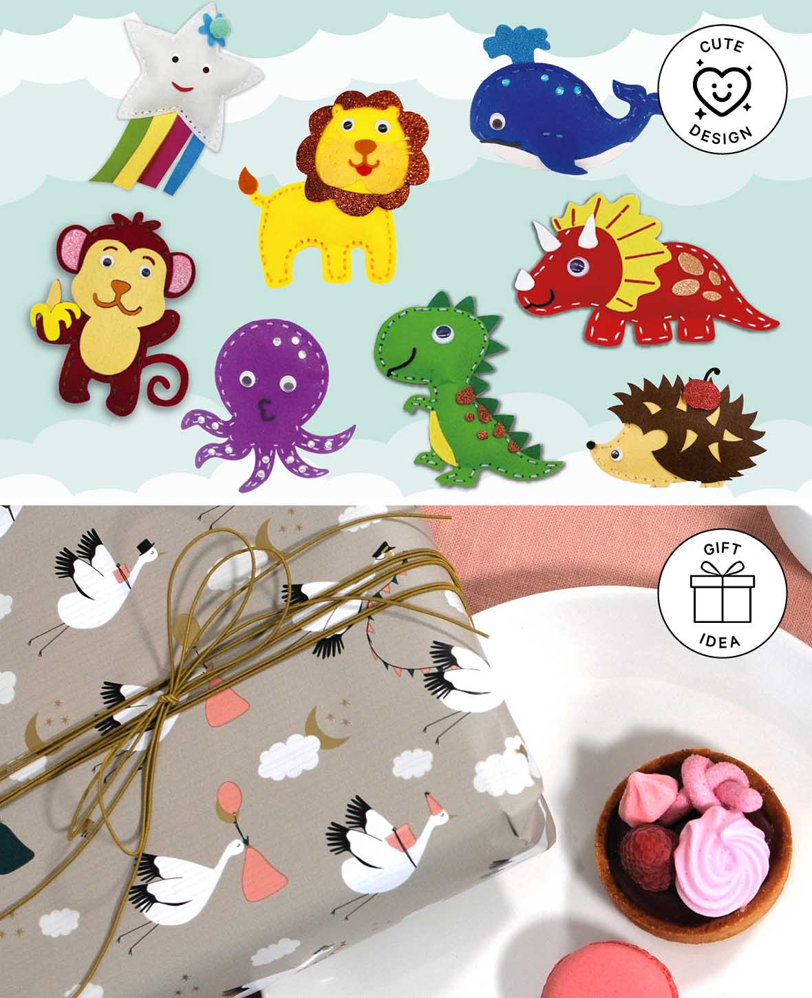 Filznähset Dinos, Komplettset inkl. Zubehr & Anleitung, Kinder ab 6 Jahren, Bunt, 49tlg.