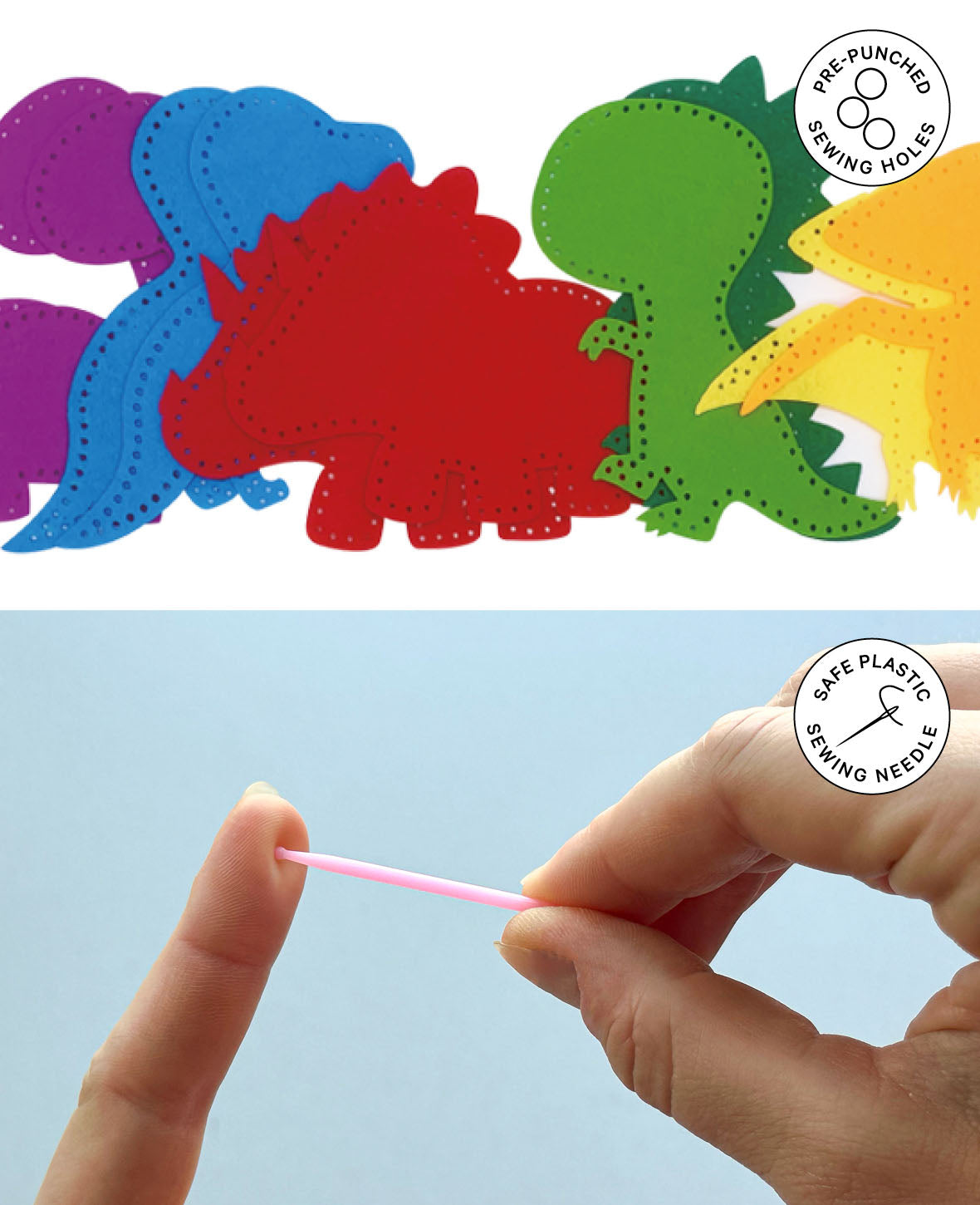 Filznähset Dinos, Komplettset inkl. Zubehr & Anleitung, Kinder ab 6 Jahren, Bunt, 49tlg.