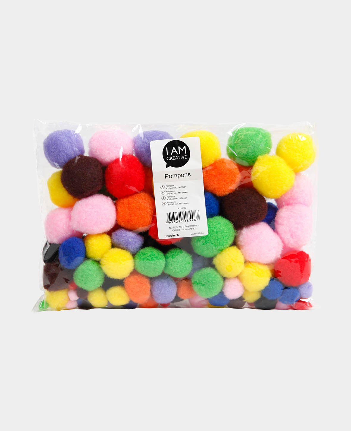 Pompons Set, Bunt, ø 10-35 mm, 150 Stk.