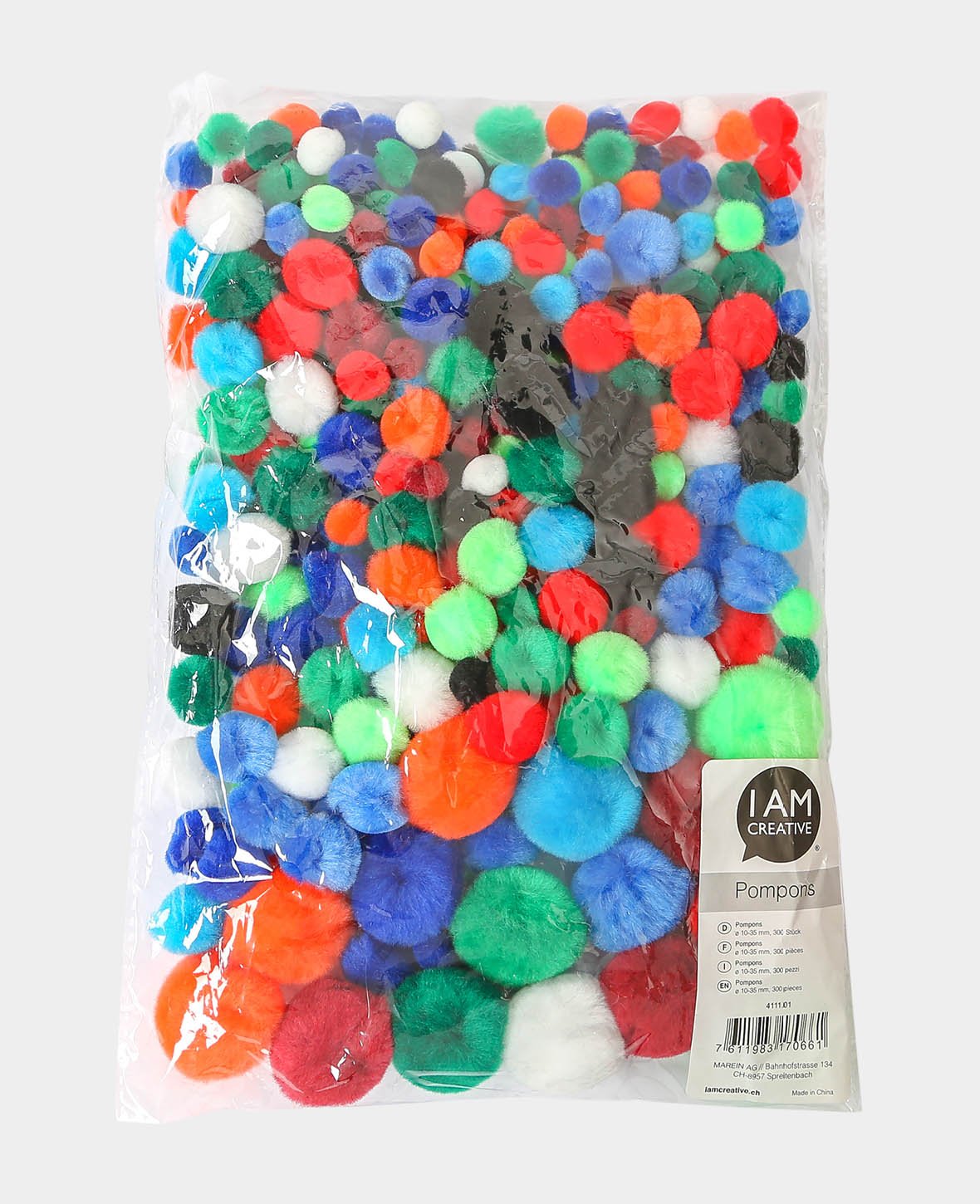 Pompons Set, Bunt, ø 10-35 mm, 300 Stk.