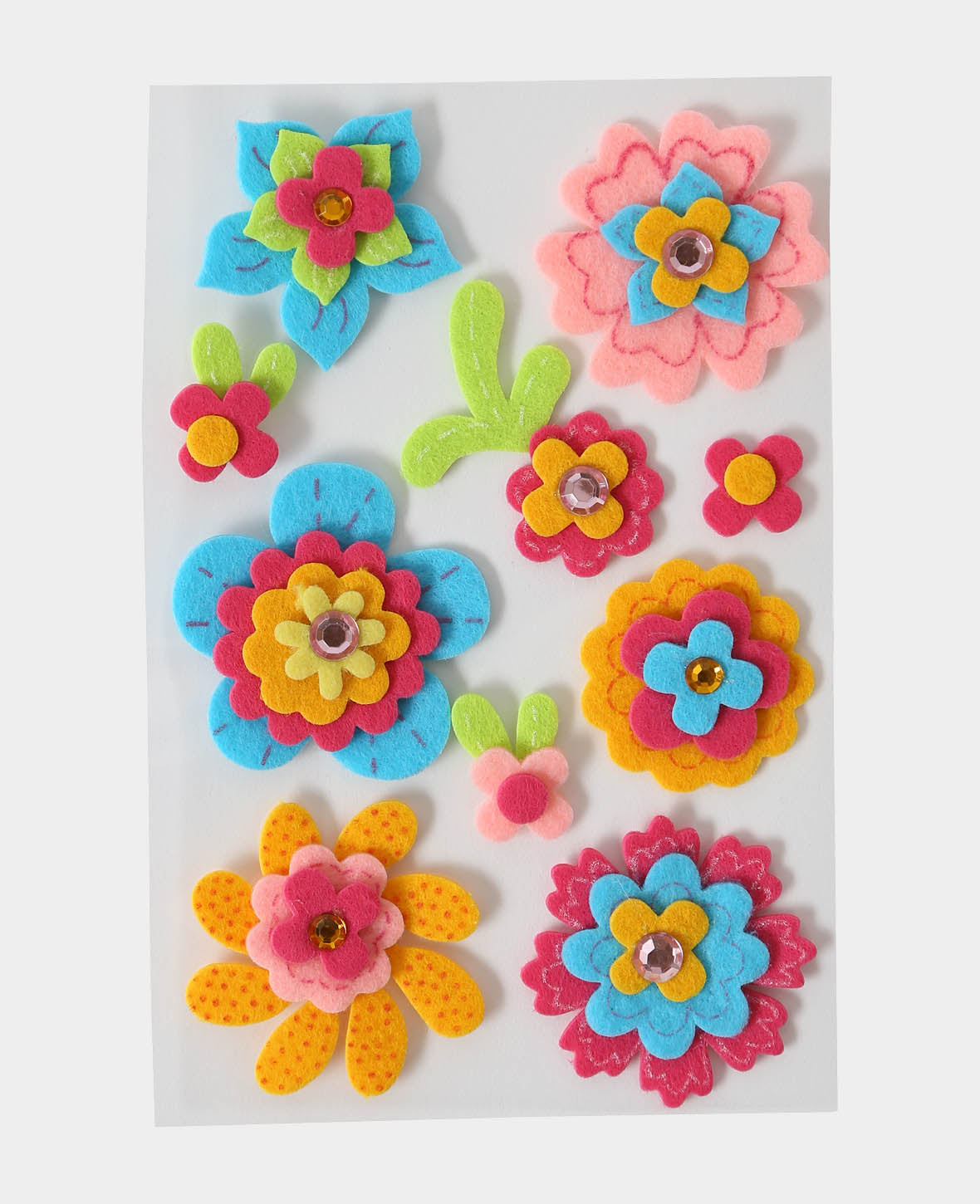Felt stickers flower, ø 1.5 - 4.5 cm, 10 pcs.