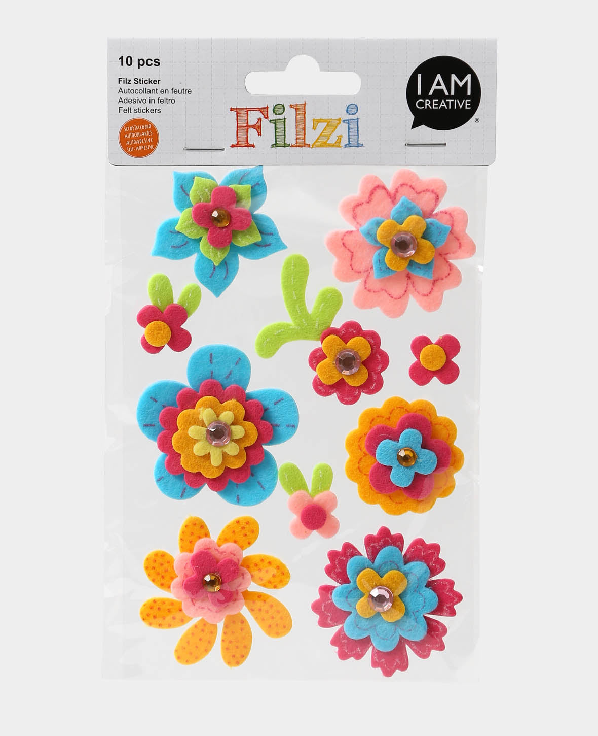 Felt stickers flower, ø 1.5 - 4.5 cm, 10 pcs.