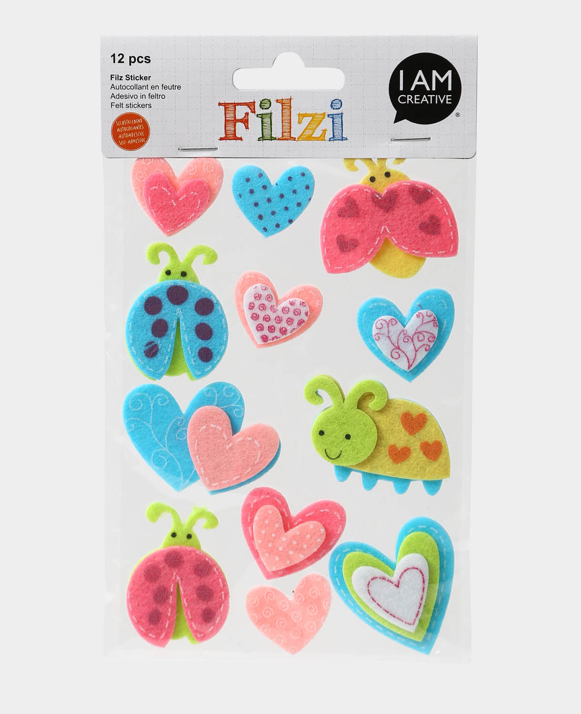 Felt stickers ladybug, ø 3 - 5 cm, 12 pcs.