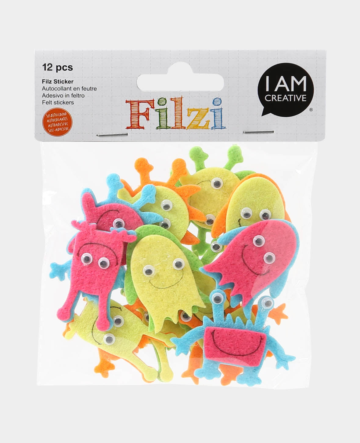 Felt Sticker Faces, ø 3 - 5.5 cm, 12 pcs.