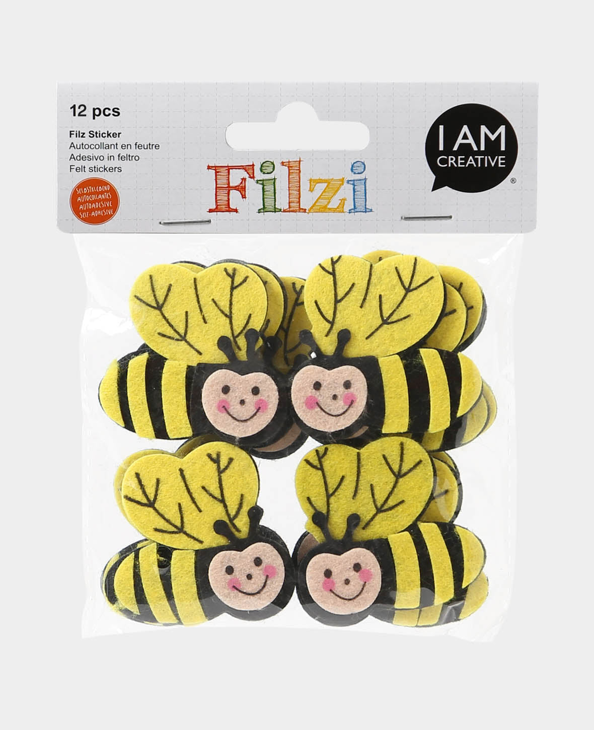 FILZI Bee II, felt sticker with 3D look, self-adhesive, ø 5 cm, 12 pcs.