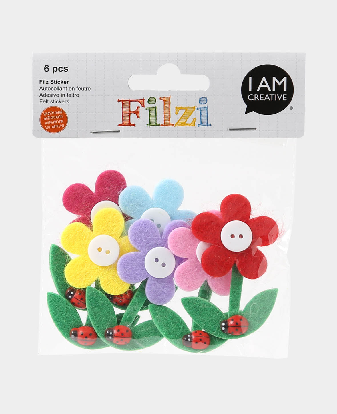 Felt Stickers Flower, ø 4.5 - 6.5 cm, 6 pcs.
