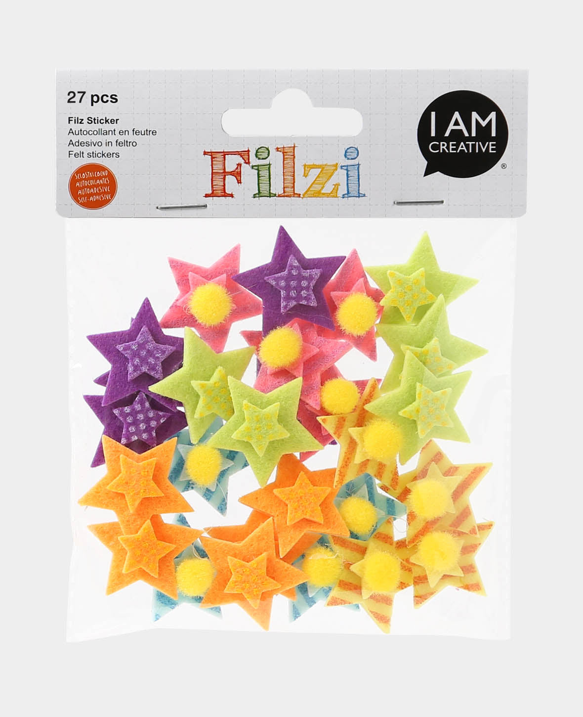 FELT Stars, felt stickers with 3D look, self-adhesive, ø 3 cm, 27 pcs.