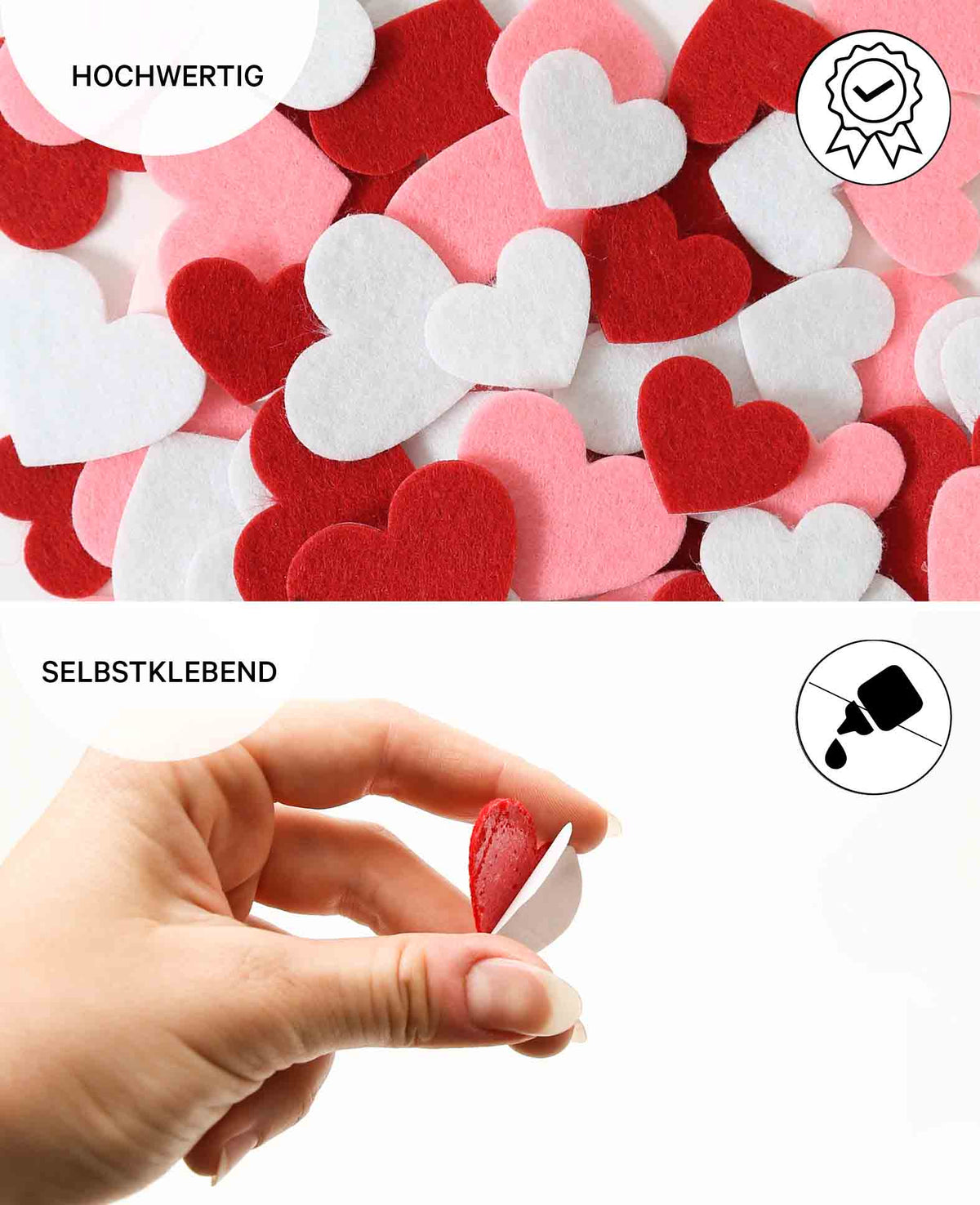 FILZI hearts, felt stickers with 3D effect, self-adhesive, ø 3 cm, 84 pcs.
