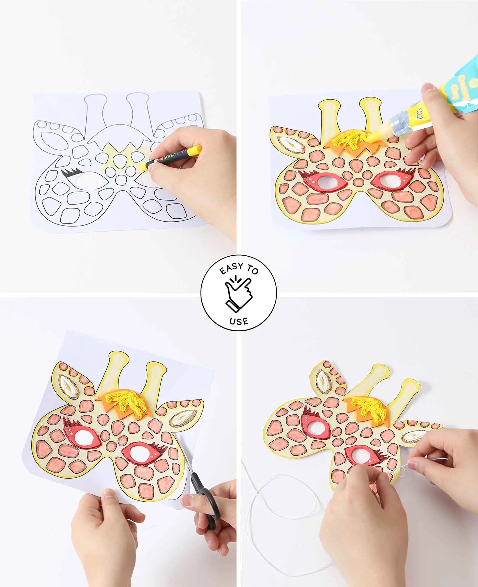 Princess Mask Set, Children's Cardboard Masks with Elastic Band, White, approx. 18 x 19 cm, 12 pcs.