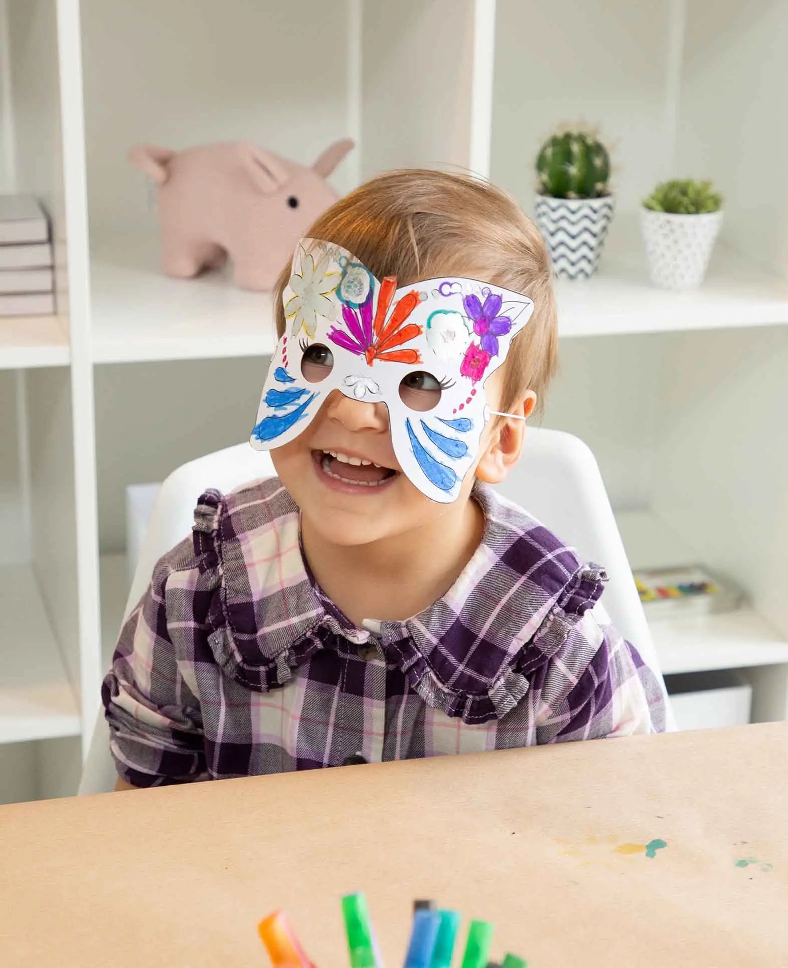 Animal Mask Set, Cardboard Children's Masks with Elastic Band, White, approx. 18 x 19 cm, 12 pcs.