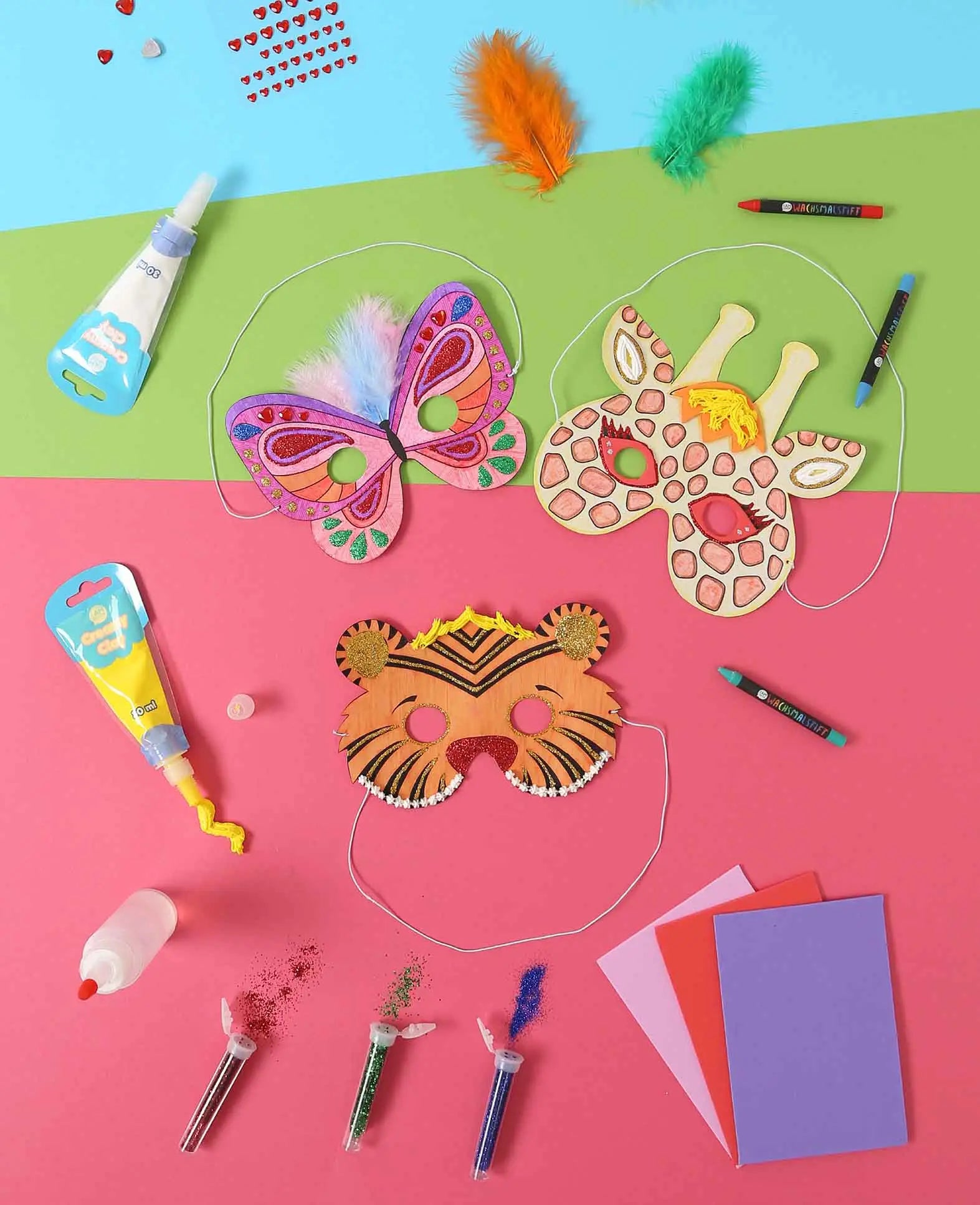 Animal Mask Set, Cardboard Children's Masks with Elastic Band, White, approx. 18 x 19 cm, 12 pcs.