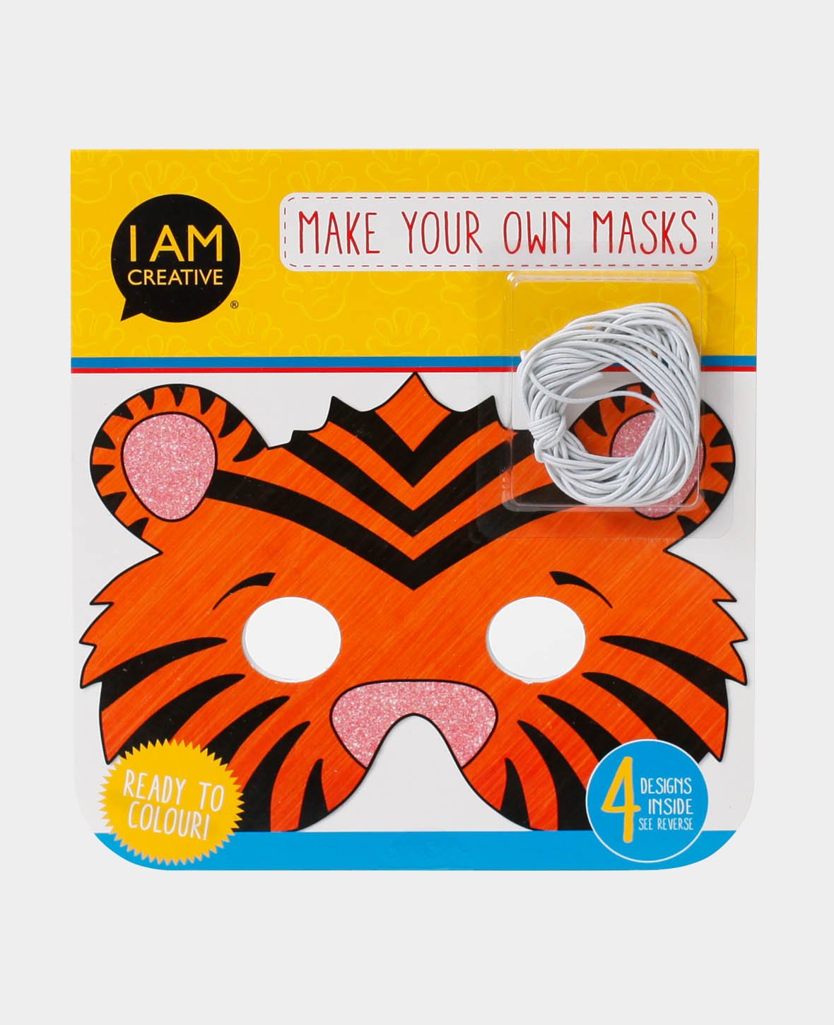 Maskenset Tiere, Kindermasken aus Pappe mit Gummiband, Weiss, ca. 18 x 19 cm, 12 Stk.
