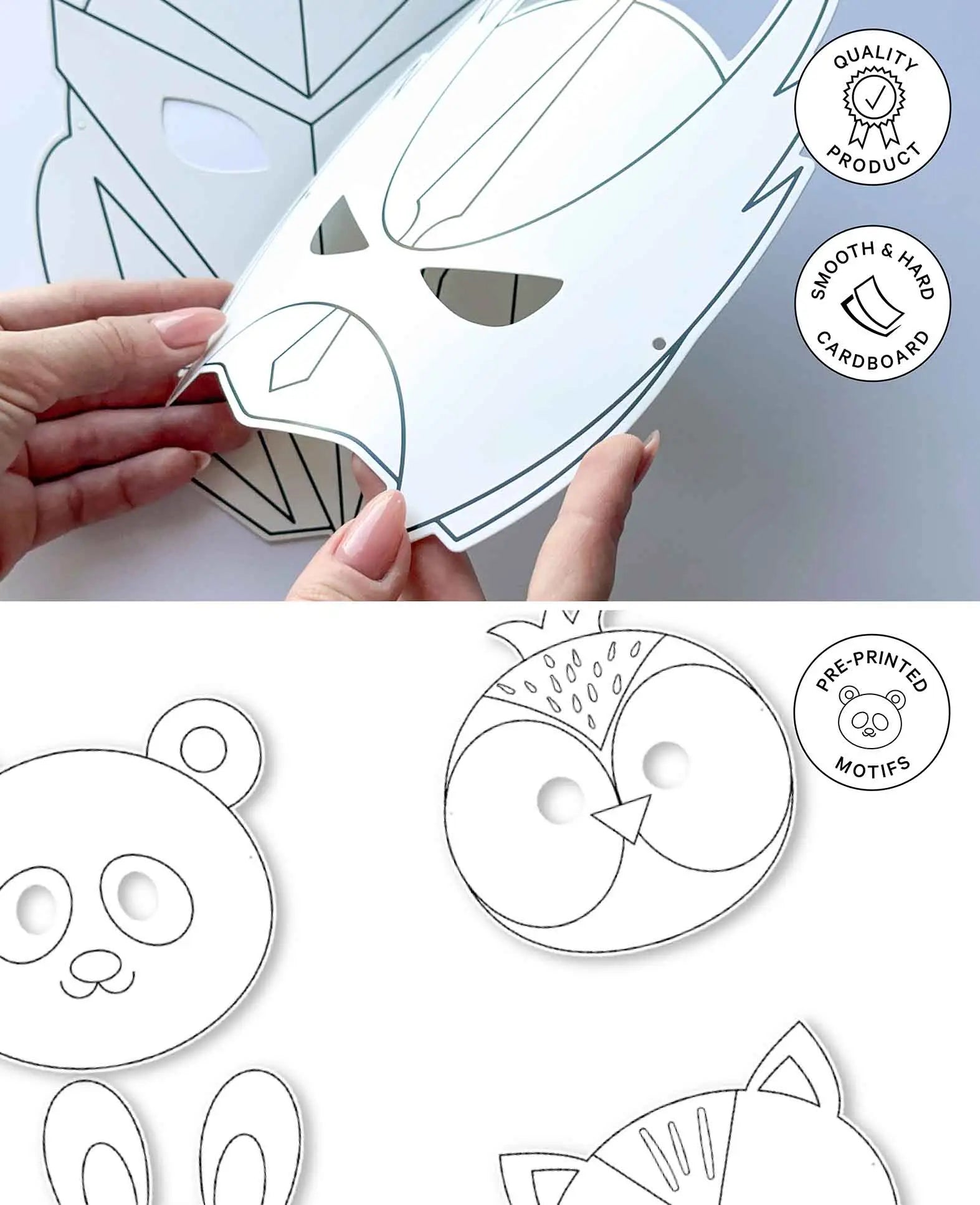 Kit de masques animaux avec autocollants, blanc, env. 18 x 20 cm, 8 p.