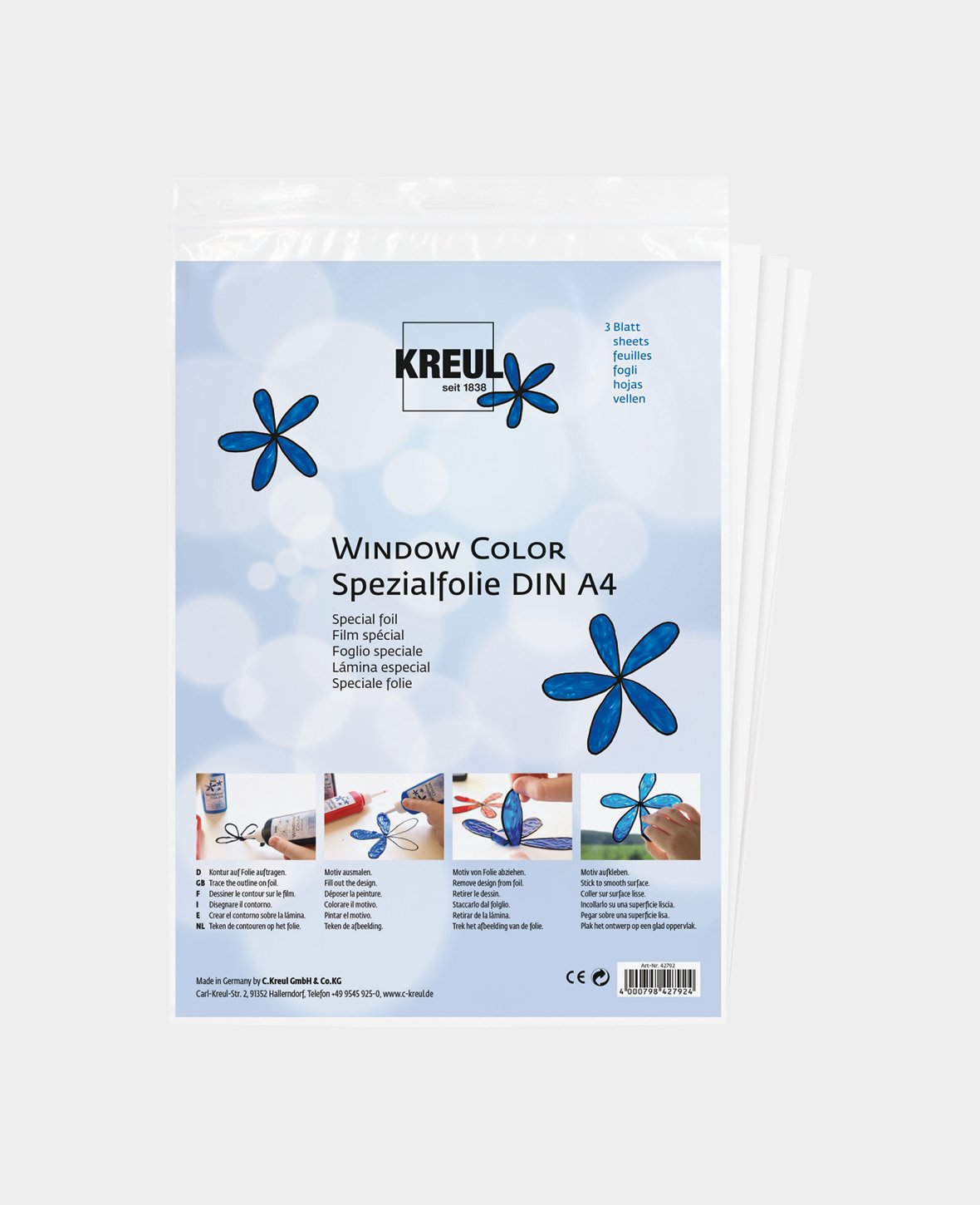 KREUL Window Color Spezialfolie 3 Blatt DIN A4