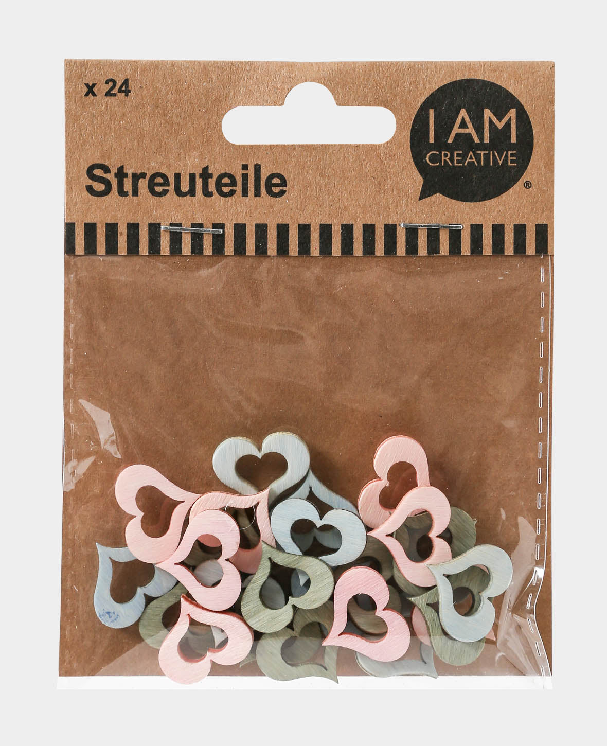 Streuteile Herz braun / grau / rot, 24 Stk.