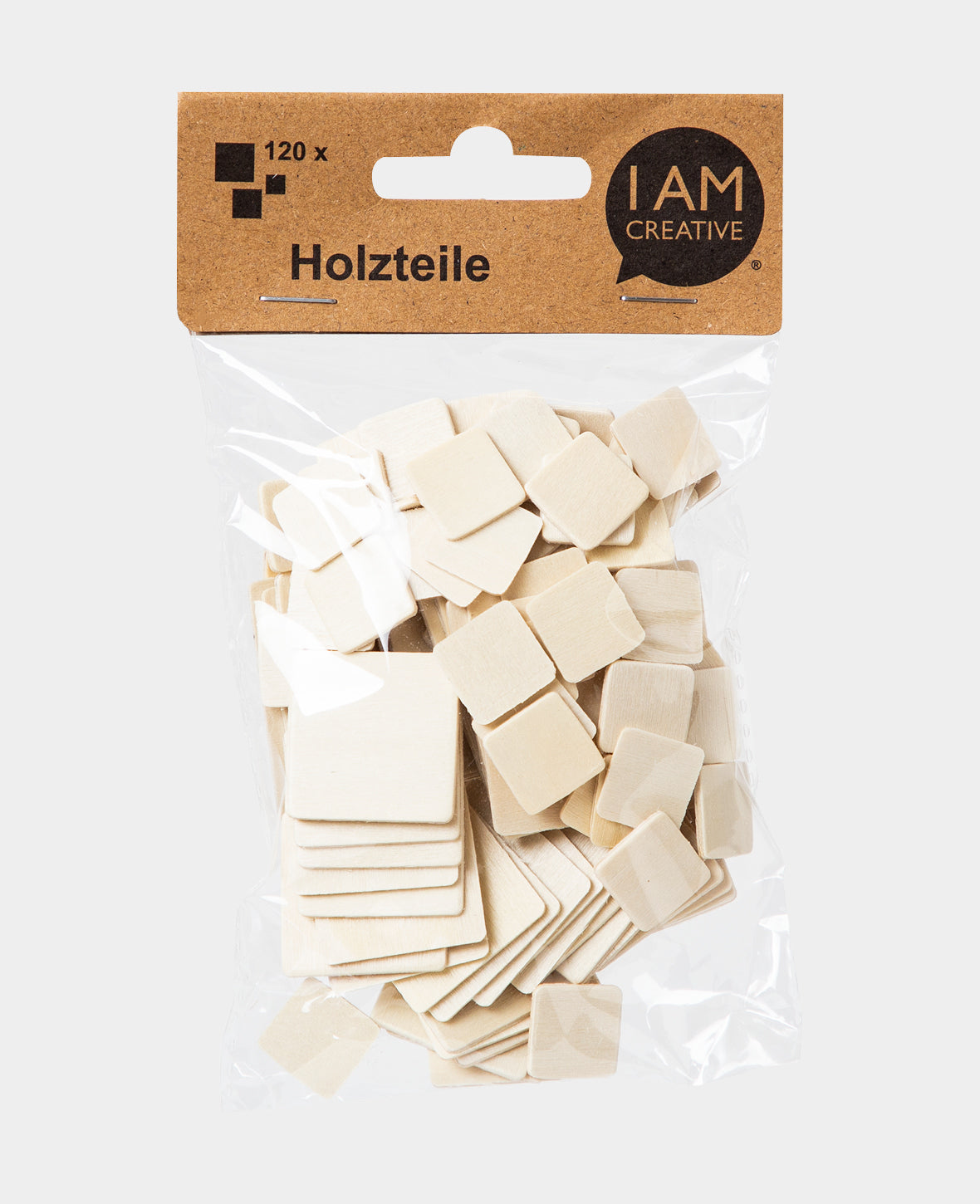 Wooden discs square, brown, approx. ø 15/27/40 x 1.5 mm, 120 pcs.