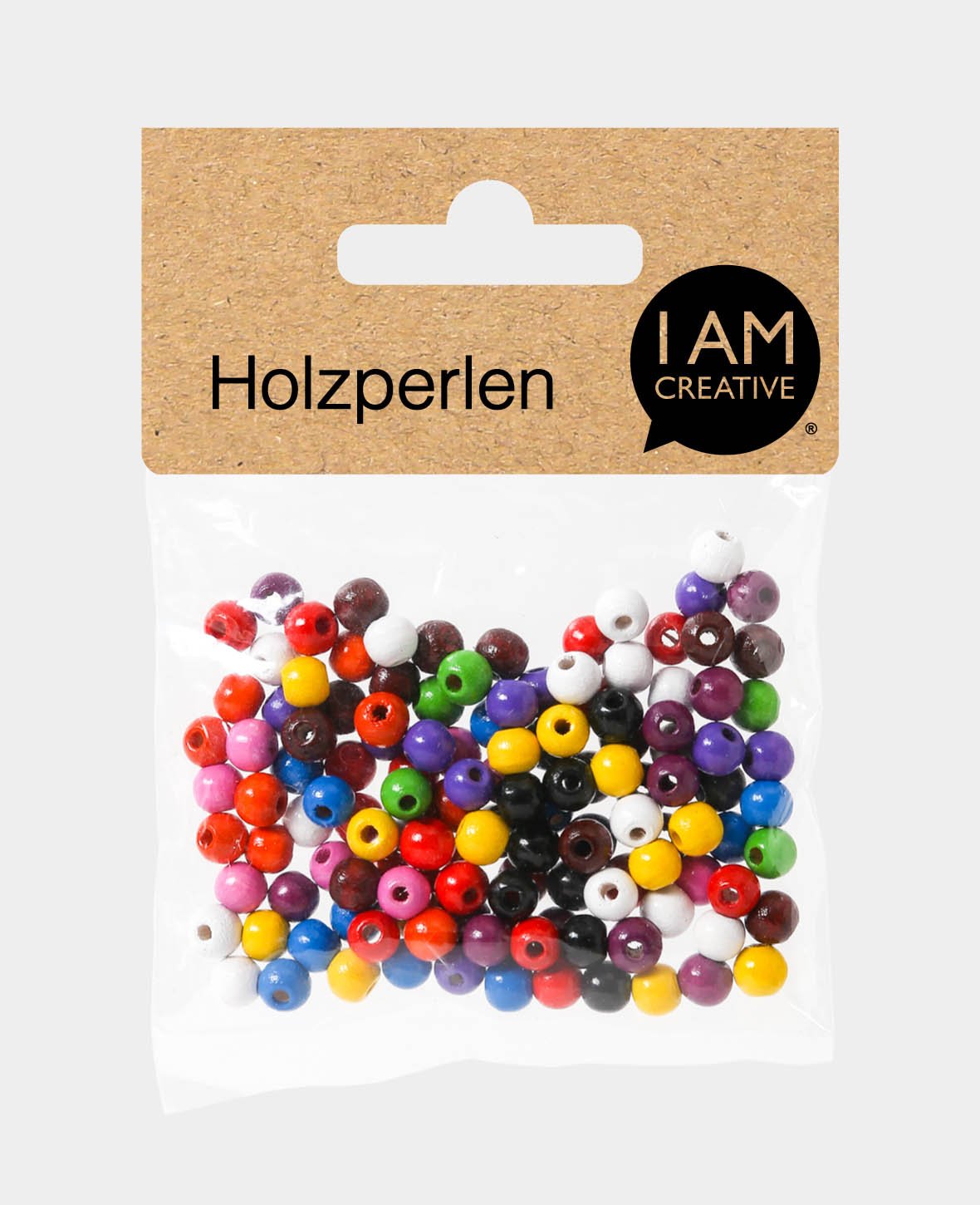 Mélange de perles en bois Ø 6 mm, en hêtre avec trou de Ø 2 mm, multicolore, 125 pces.