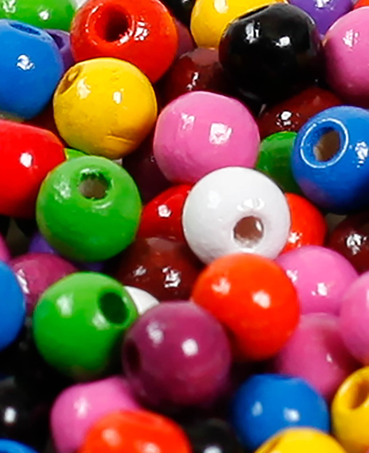 Mélange de perles en bois Ø 6 mm, en hêtre avec trou de Ø 2 mm, multicolore, 125 pces.