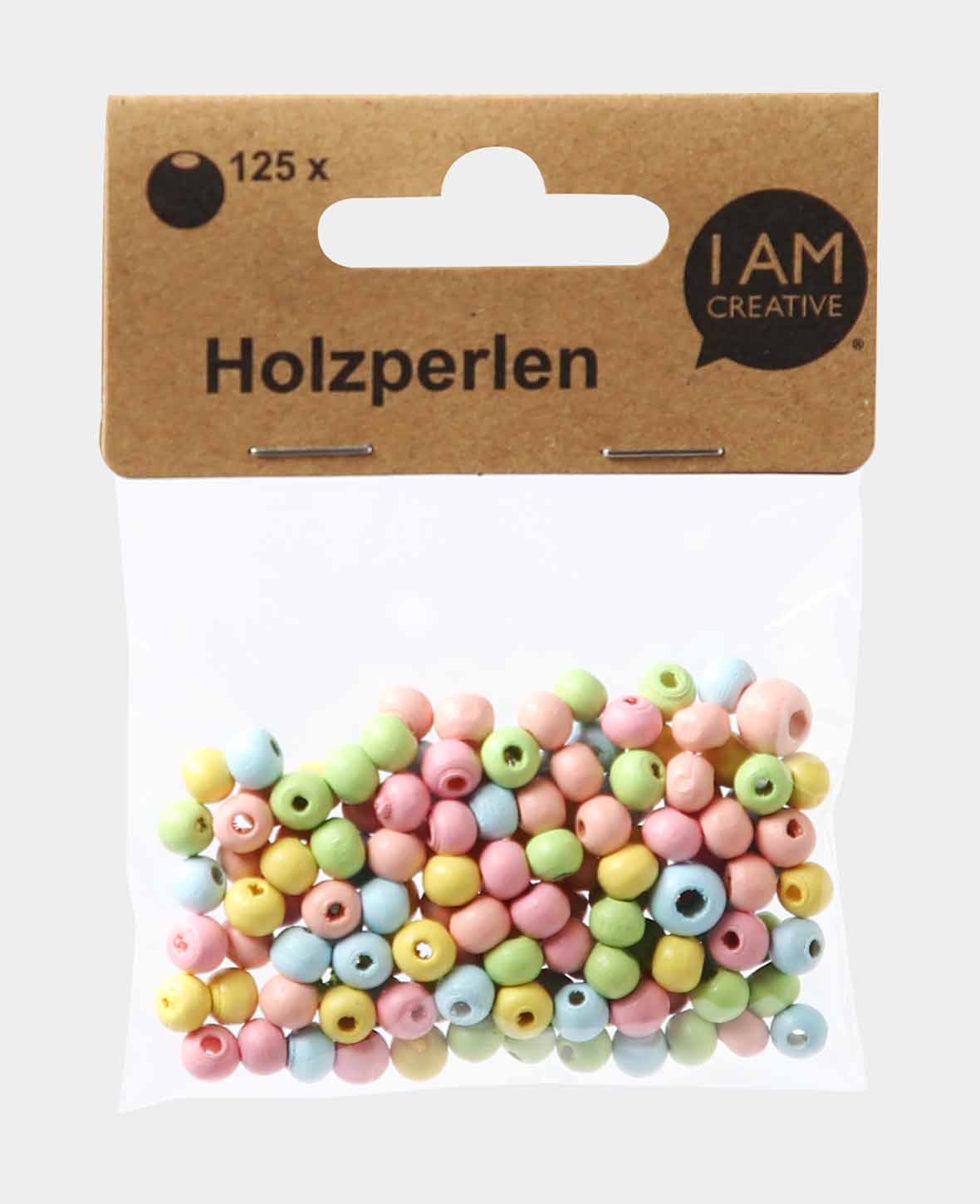 Mélange de perles en bois Ø 6 mm, avec trou Ø 2 mm, coloris pastel, 125 pces.