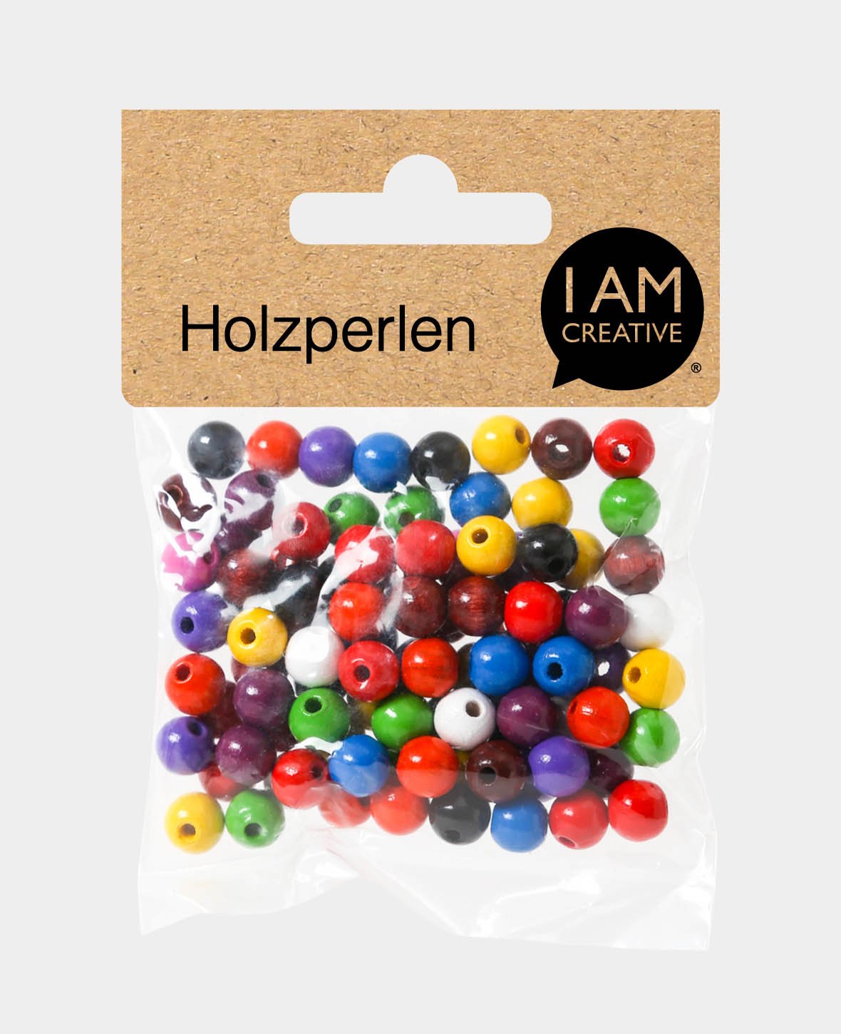 Wooden Bead Mix, Ø 8 mm, Beech Wood with Ø 2 mm bore hole, assorted colors, 90 pcs.