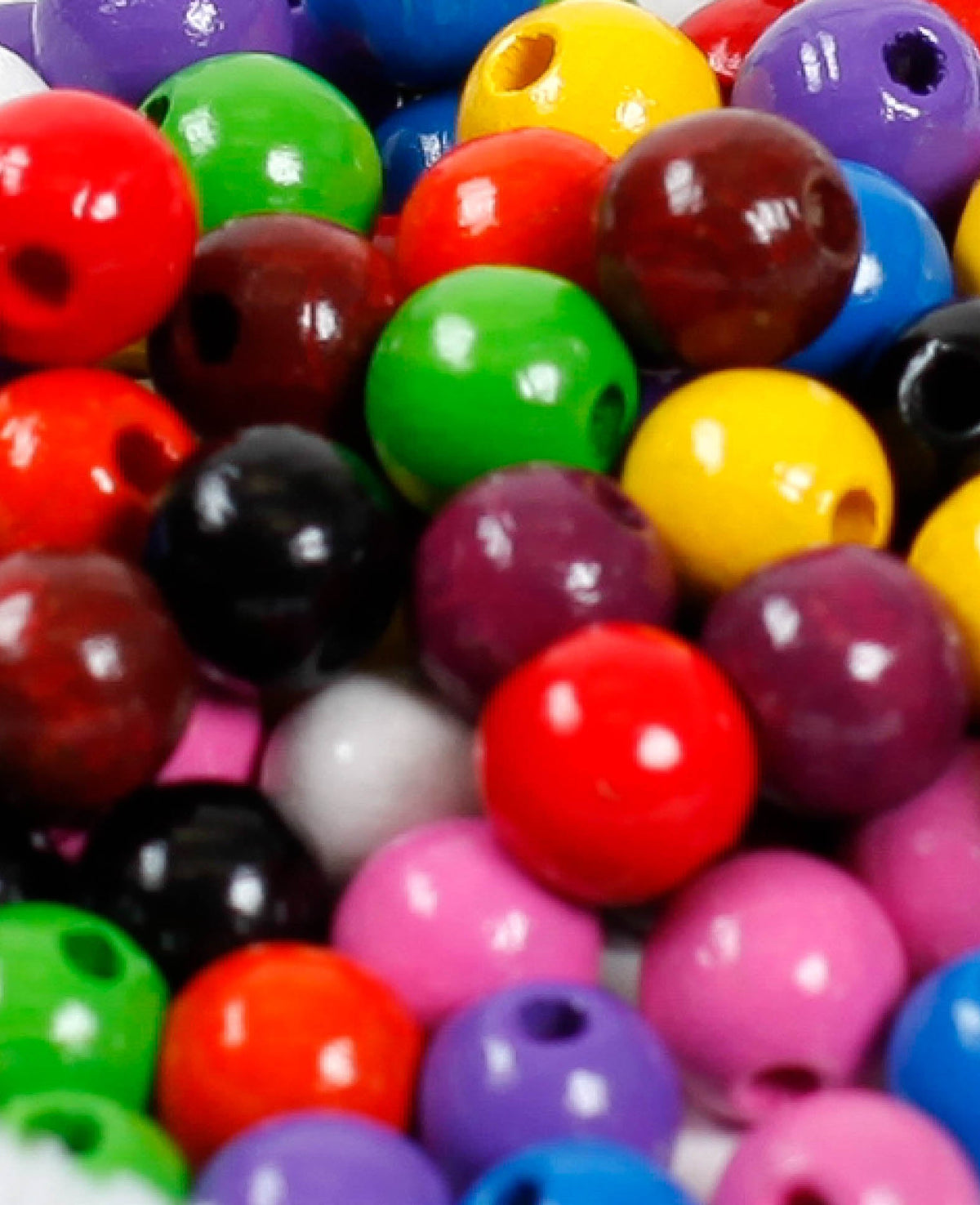 Wooden Bead Mix, Ø 8 mm, Beech Wood with Ø 2 mm bore hole, assorted colors, 90 pcs.